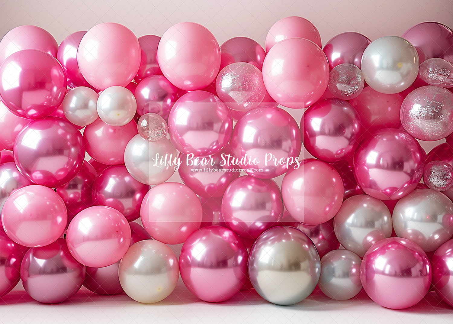 Pink Metallic Balloon Wall - 84x60" Wrinkle Free Fabric RTS
