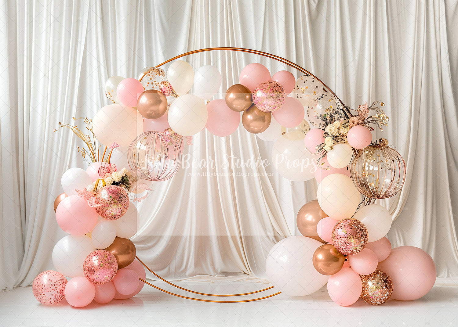 Pink & Cream Rose Gold Circle Balloons & Curtains