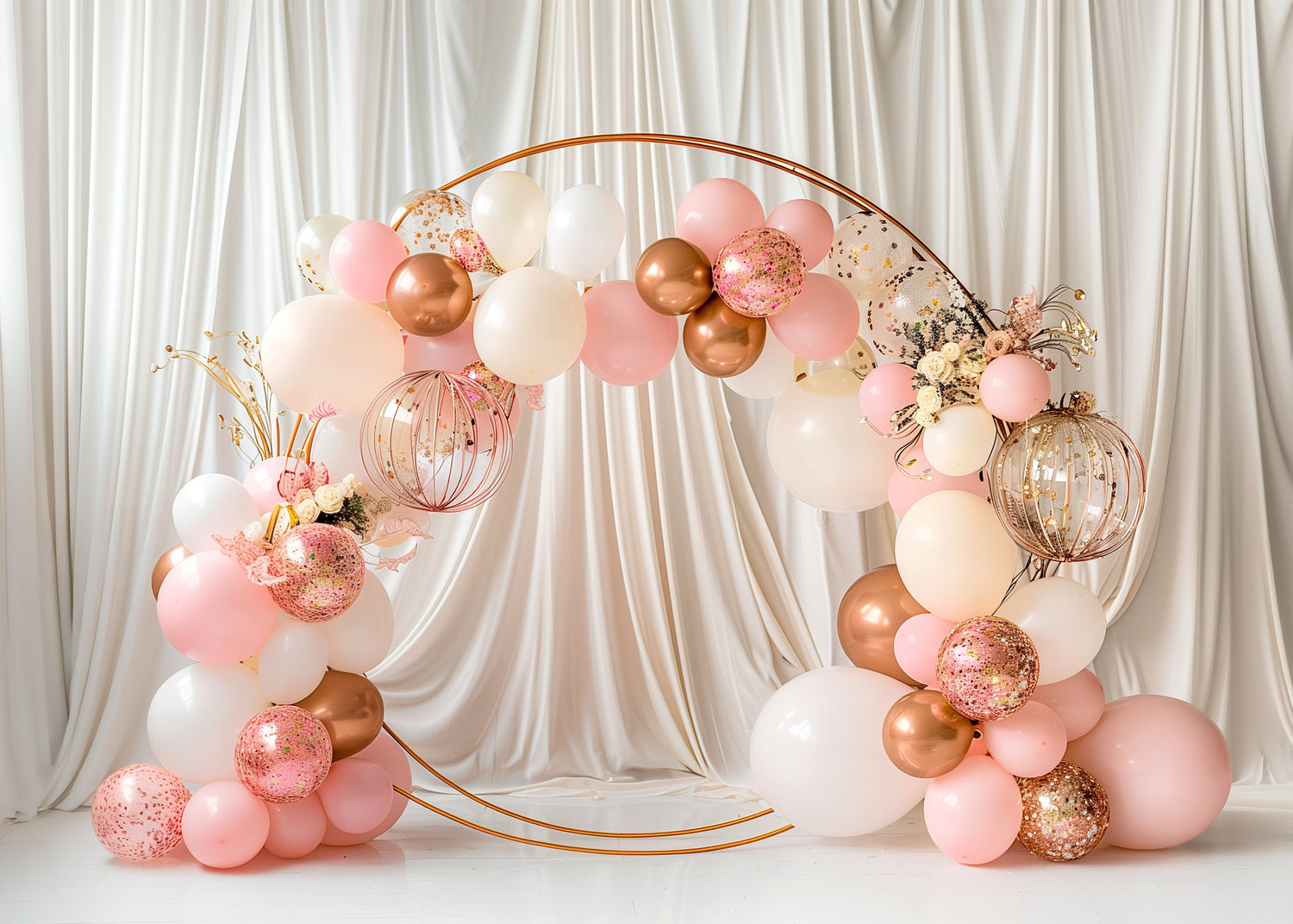 Pink & Cream Rose Gold Circle Balloons & Curtains