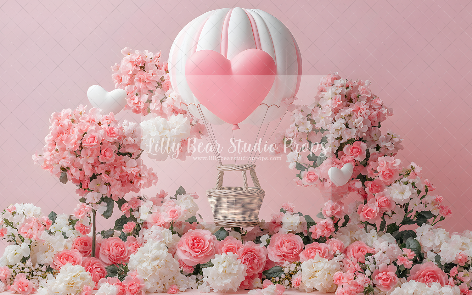 Pink & White Roses Heart and Hot Air Balloon