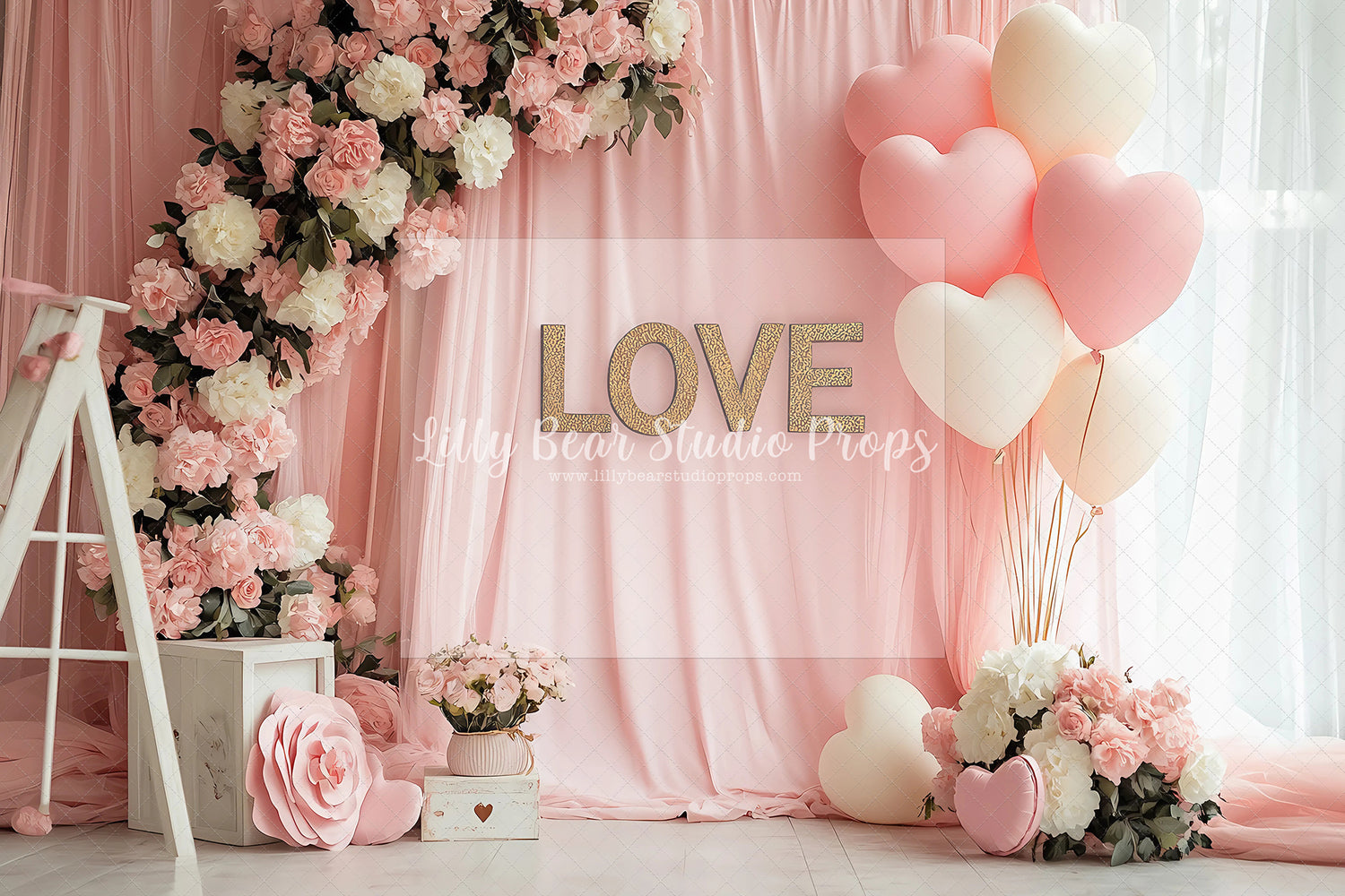 Pink & White Hearts and Roses