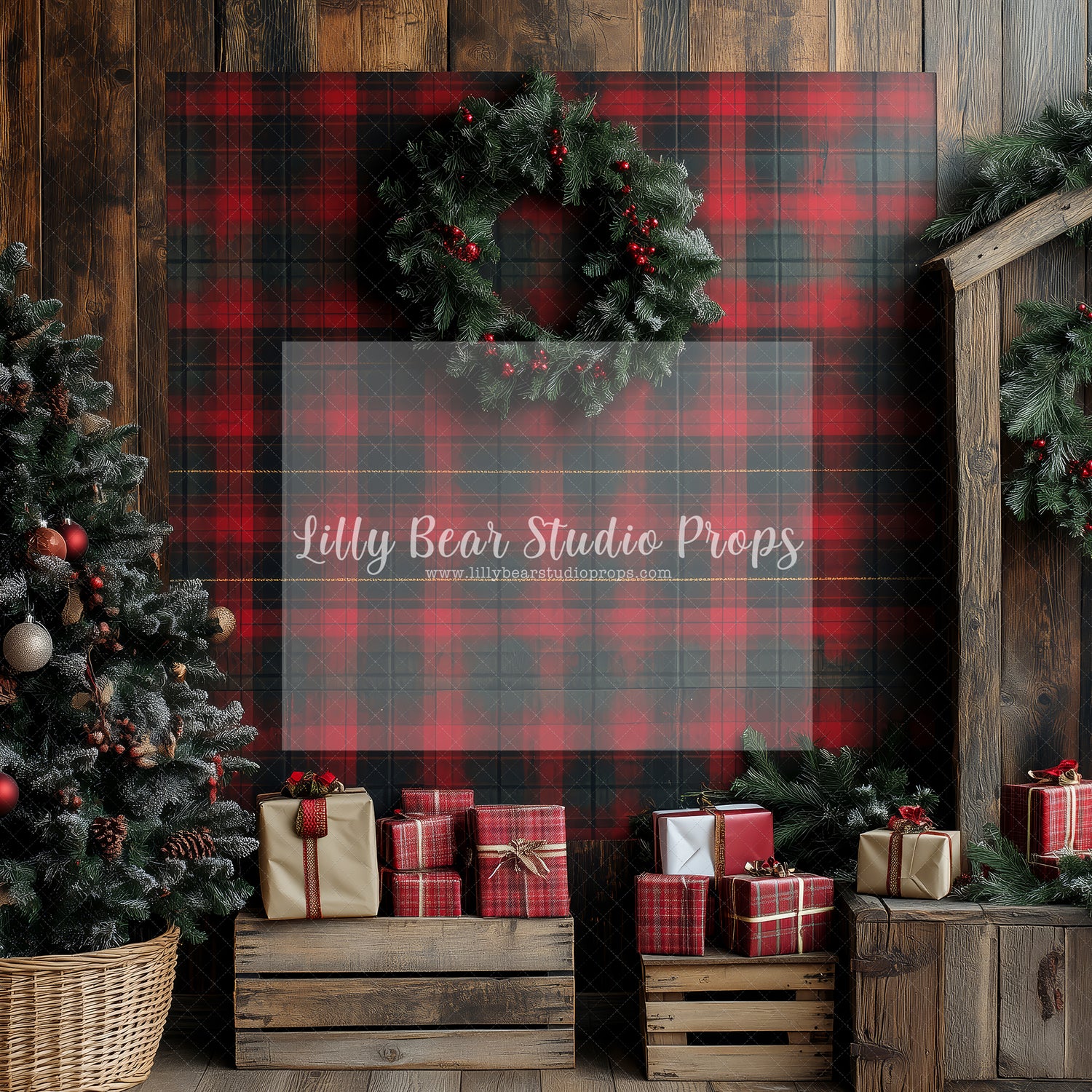 Plaid Christmas Lodge Wall