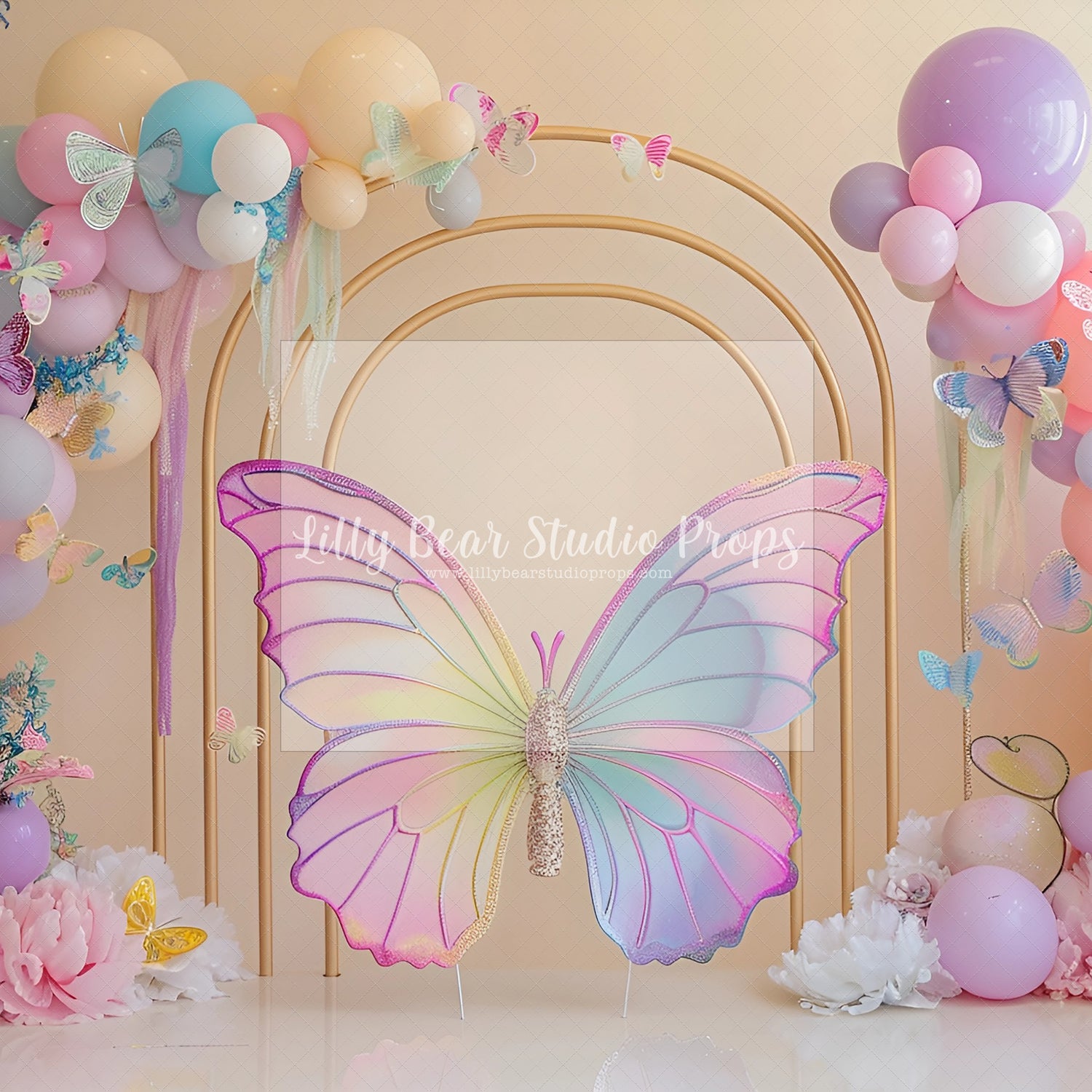 Pretty Pastel Butterfly Gold Arch