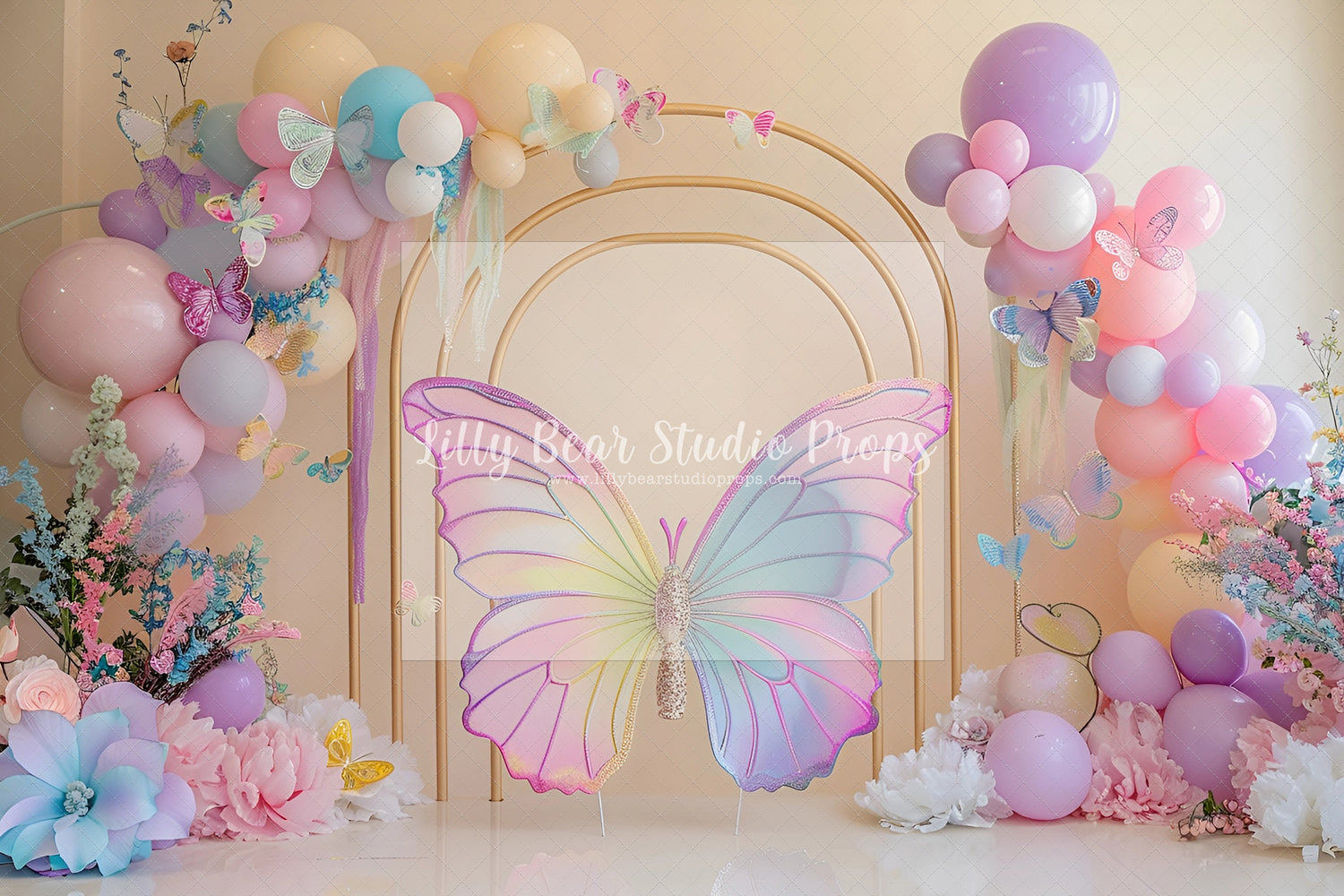 Pretty Pastel Butterfly Gold Arch