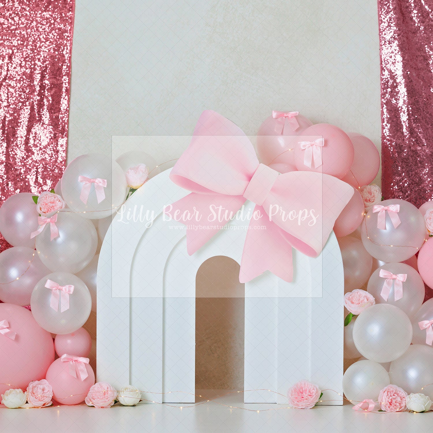 Pretty Pink Bow Birthday White Arch