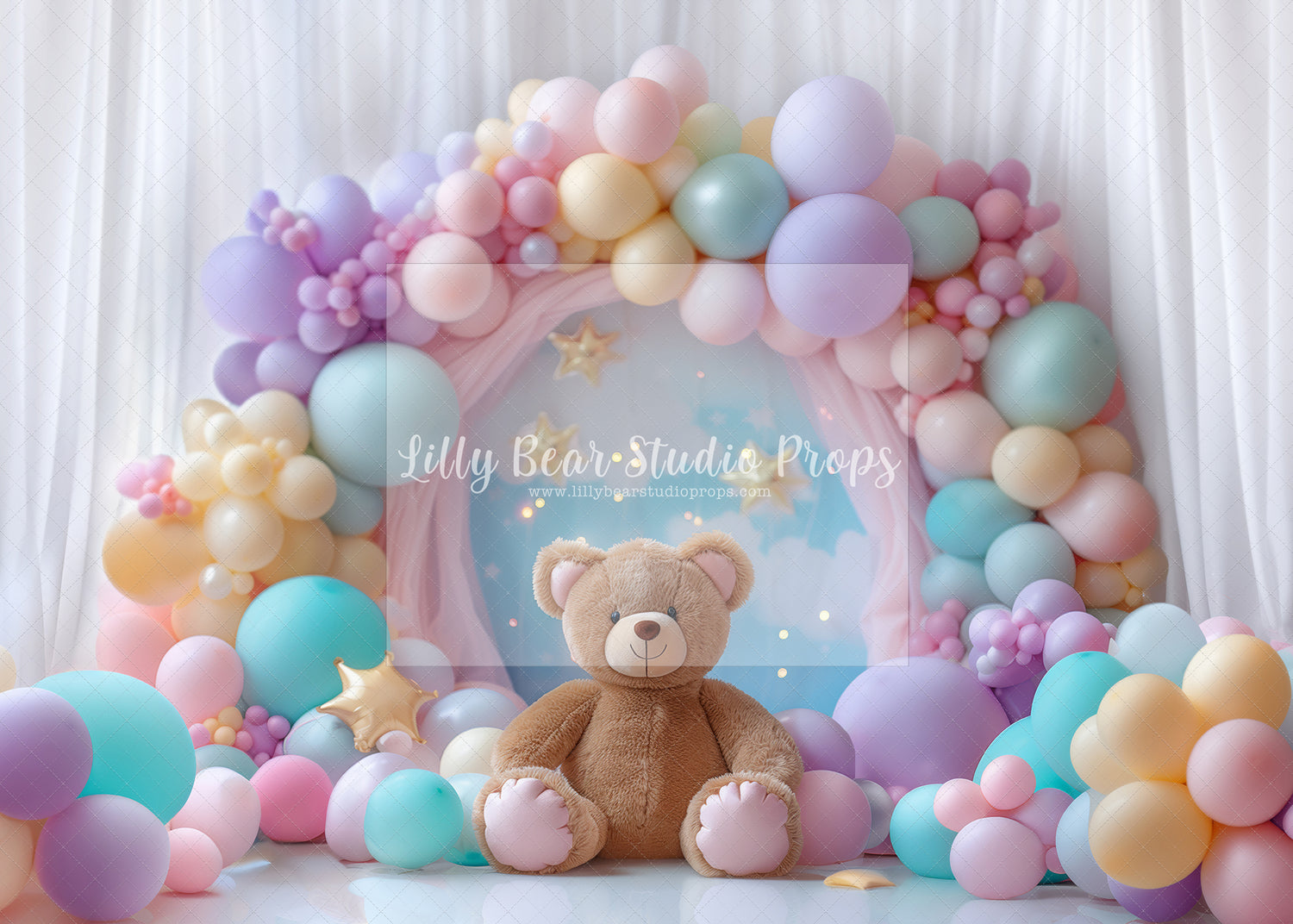 Rainbow Balloons & Teddy Bear