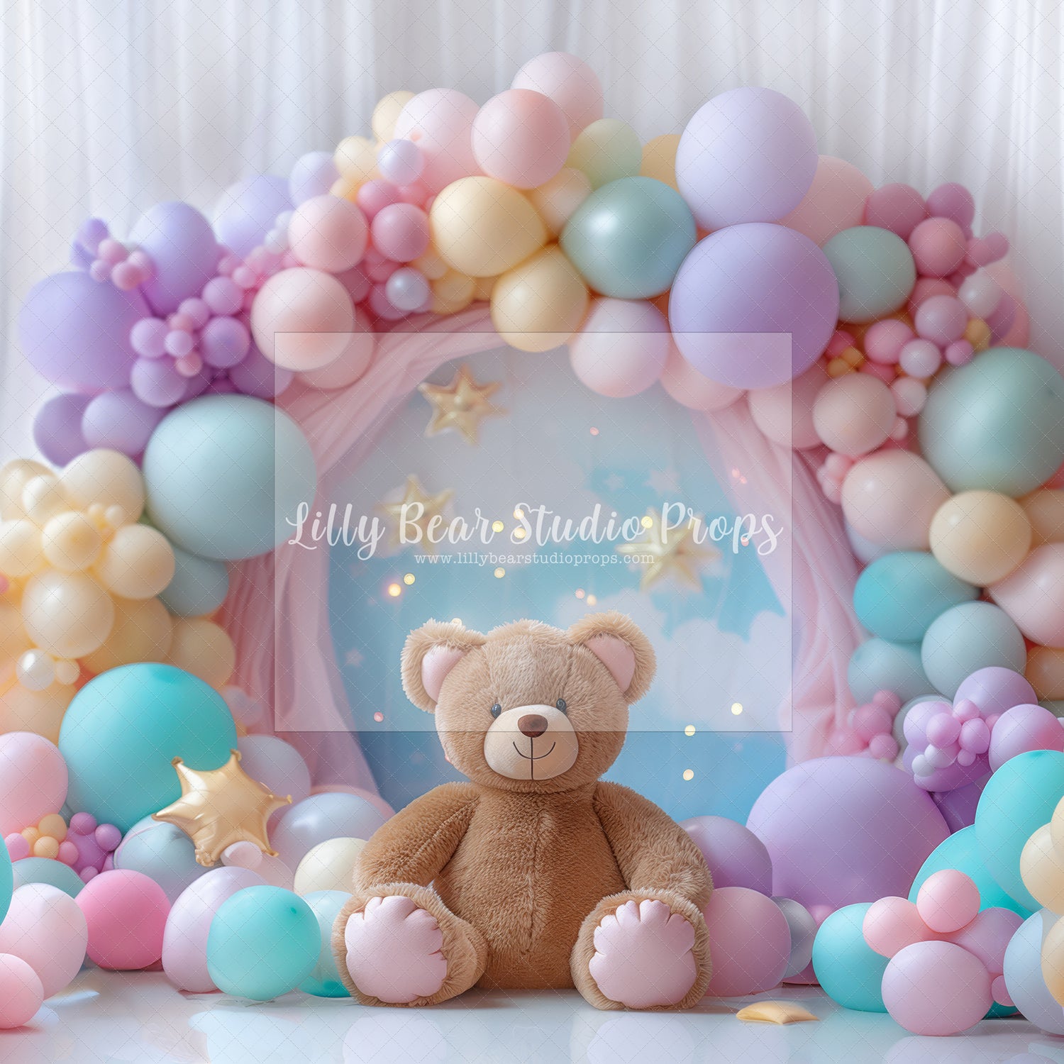 Rainbow Balloons & Teddy Bear
