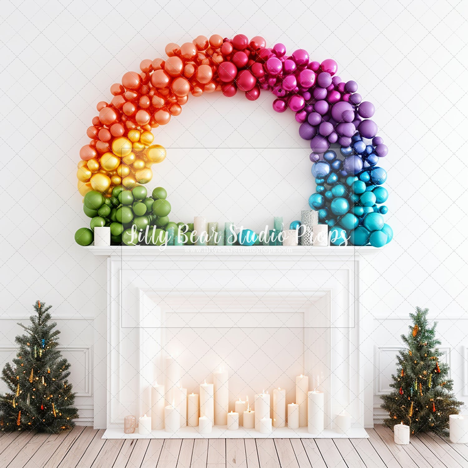 Rainbow Christmas Wreath Fireplace