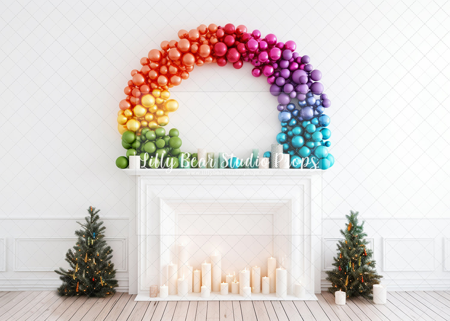Rainbow Christmas Wreath Fireplace
