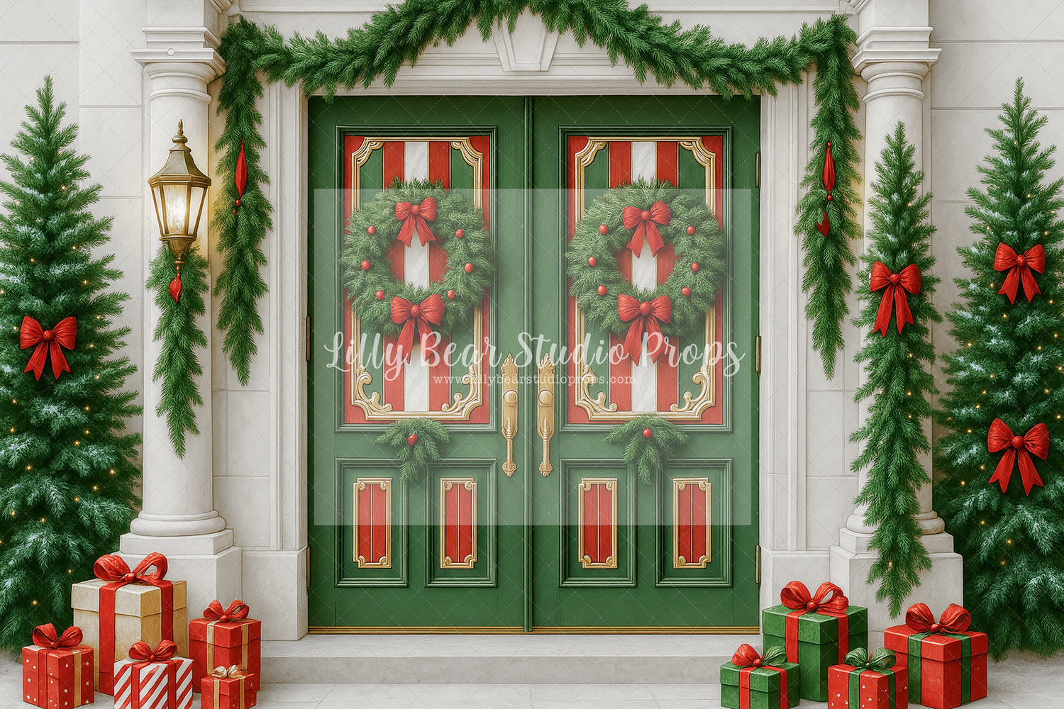 Red Bows Christmas Green Doors