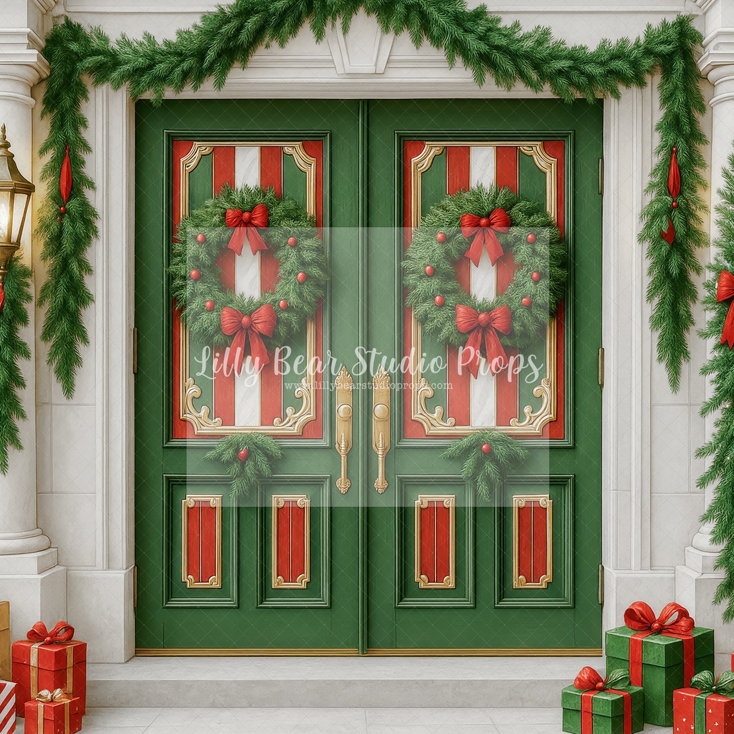 Red Bows Christmas Green Doors