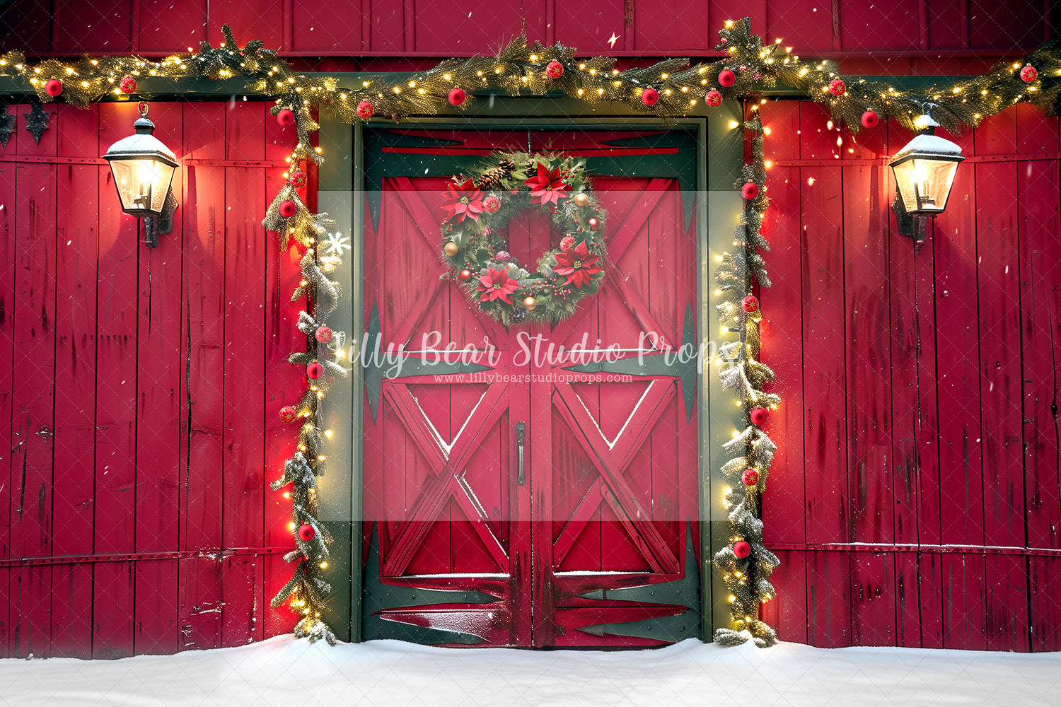 Red Christmas Barn Doors & North Pole Picket Fence ROOM