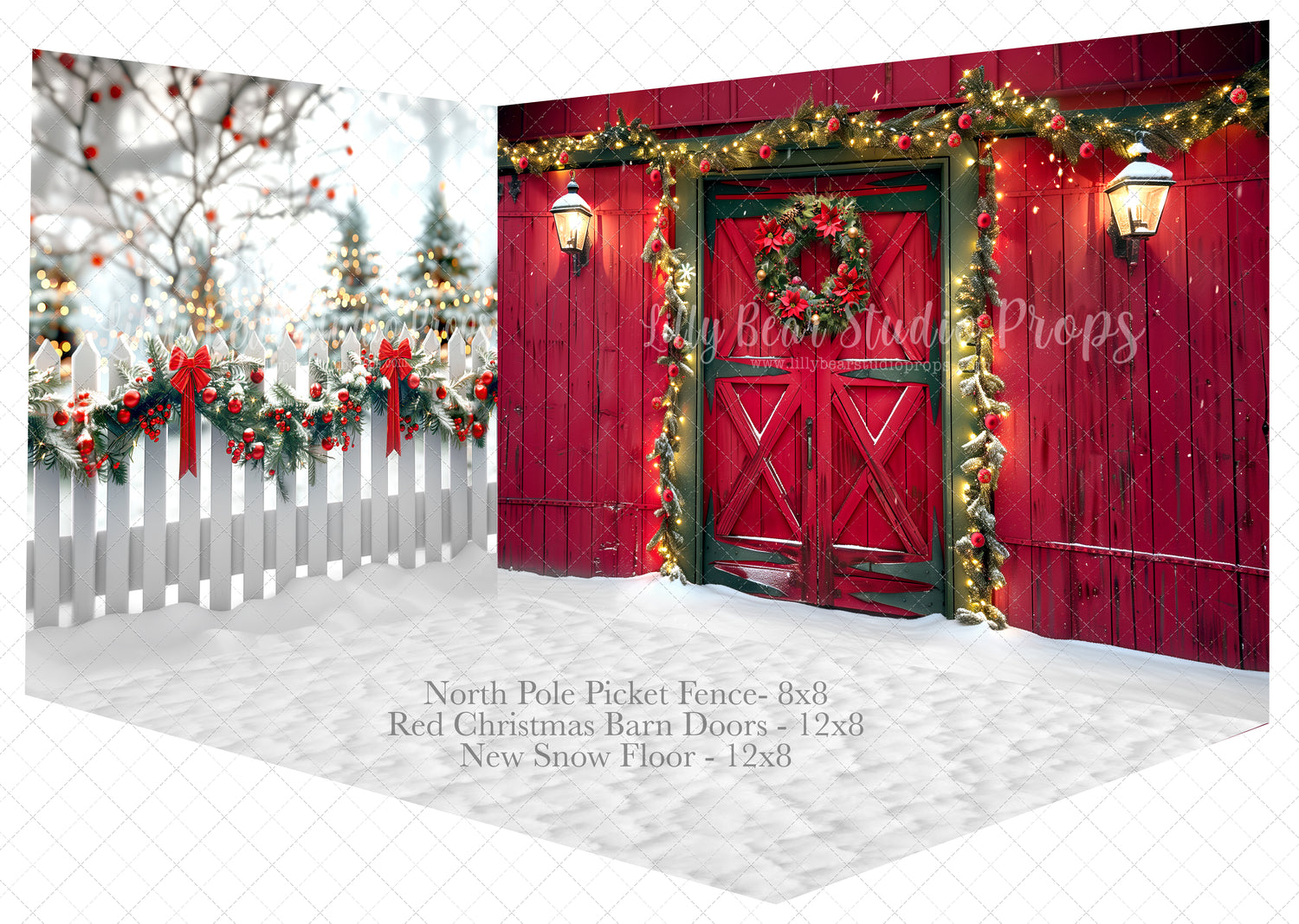 Red Christmas Barn Doors & North Pole Picket Fence ROOM