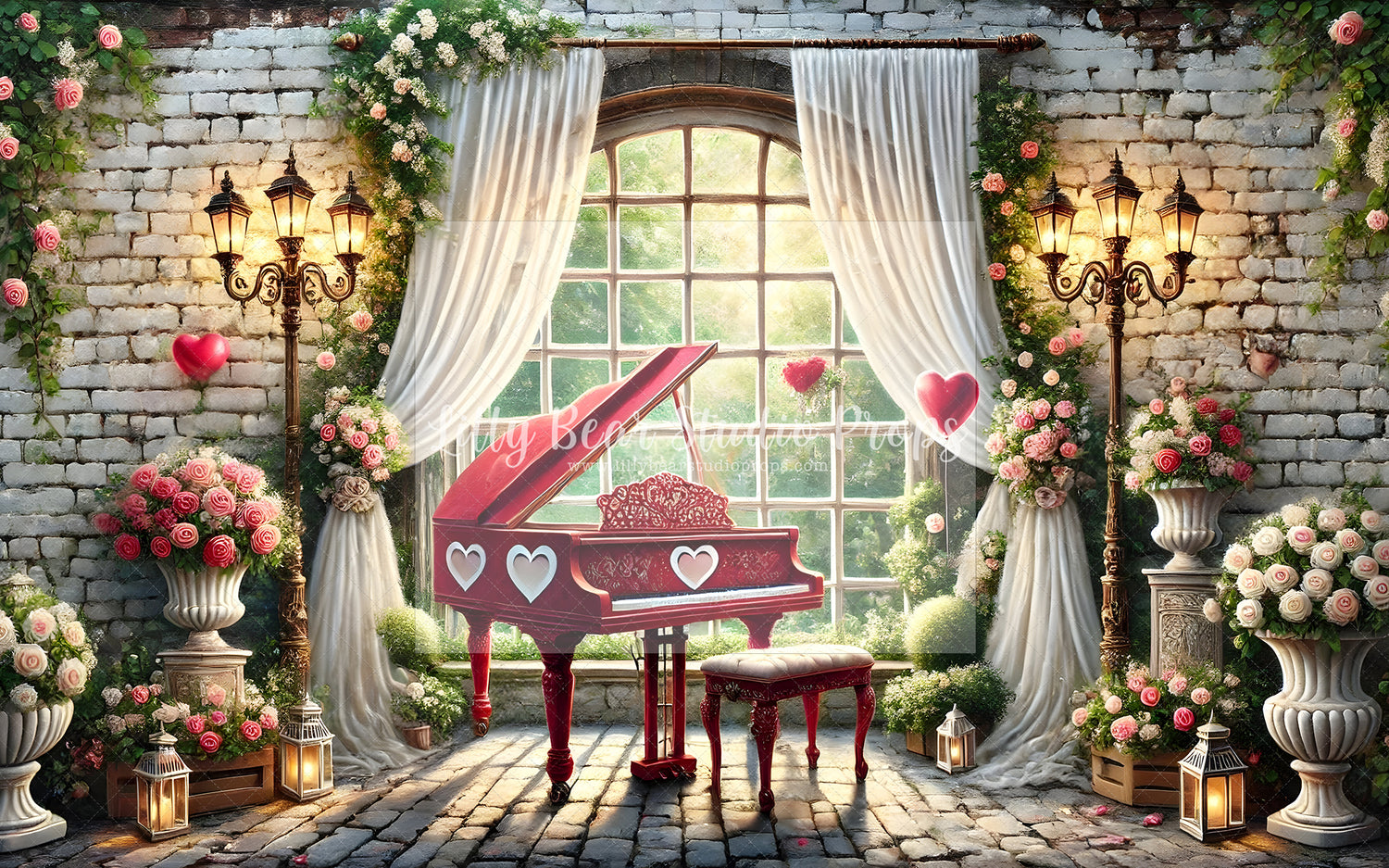Red Piano Valentine Window