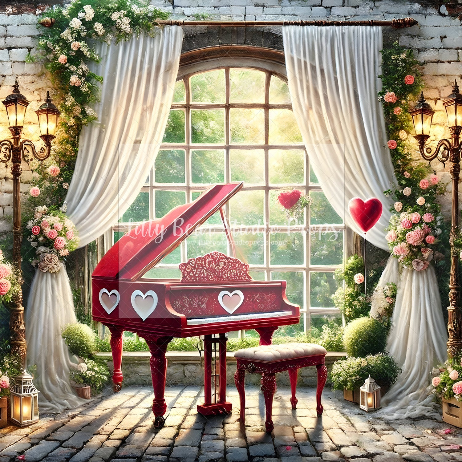 Red Piano Valentine Window