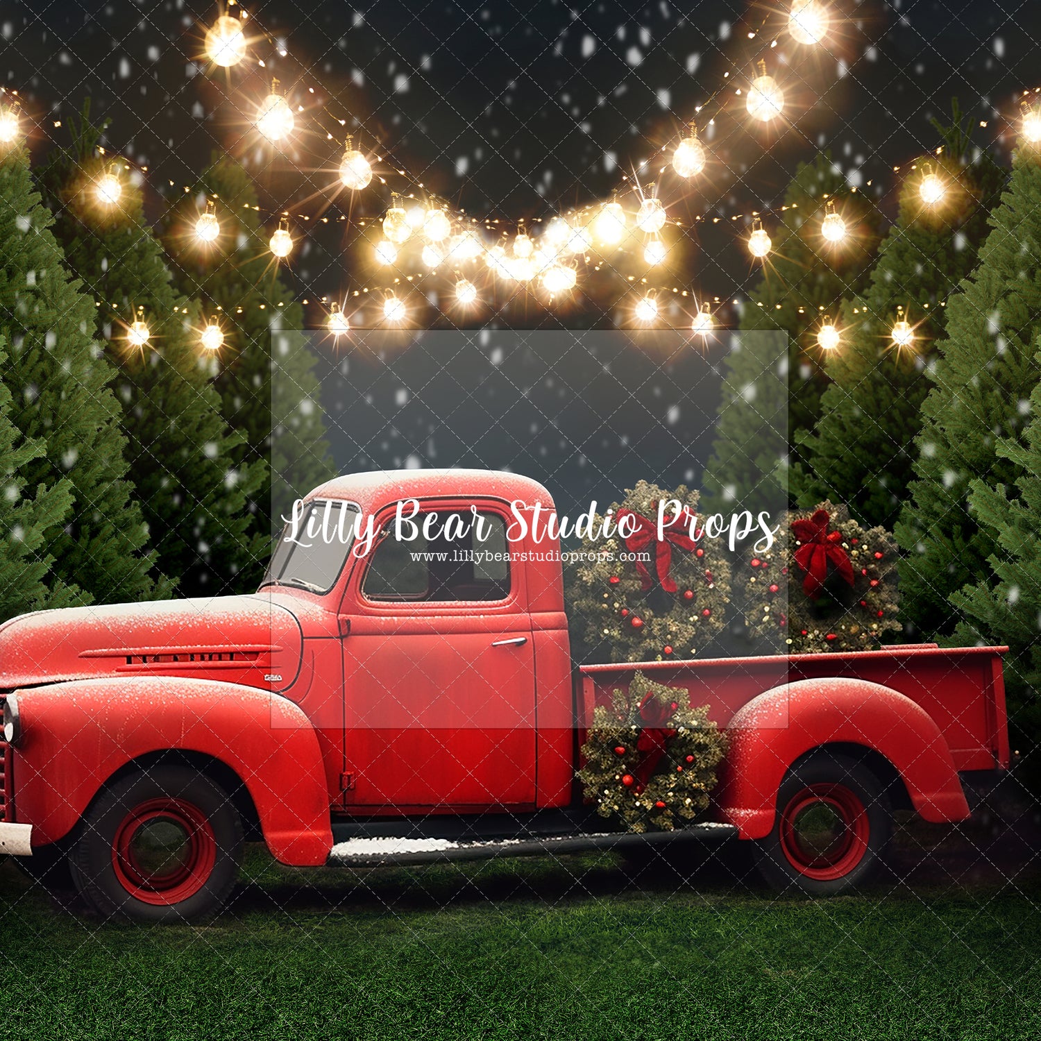 Red Truck Snowy Tree Farm