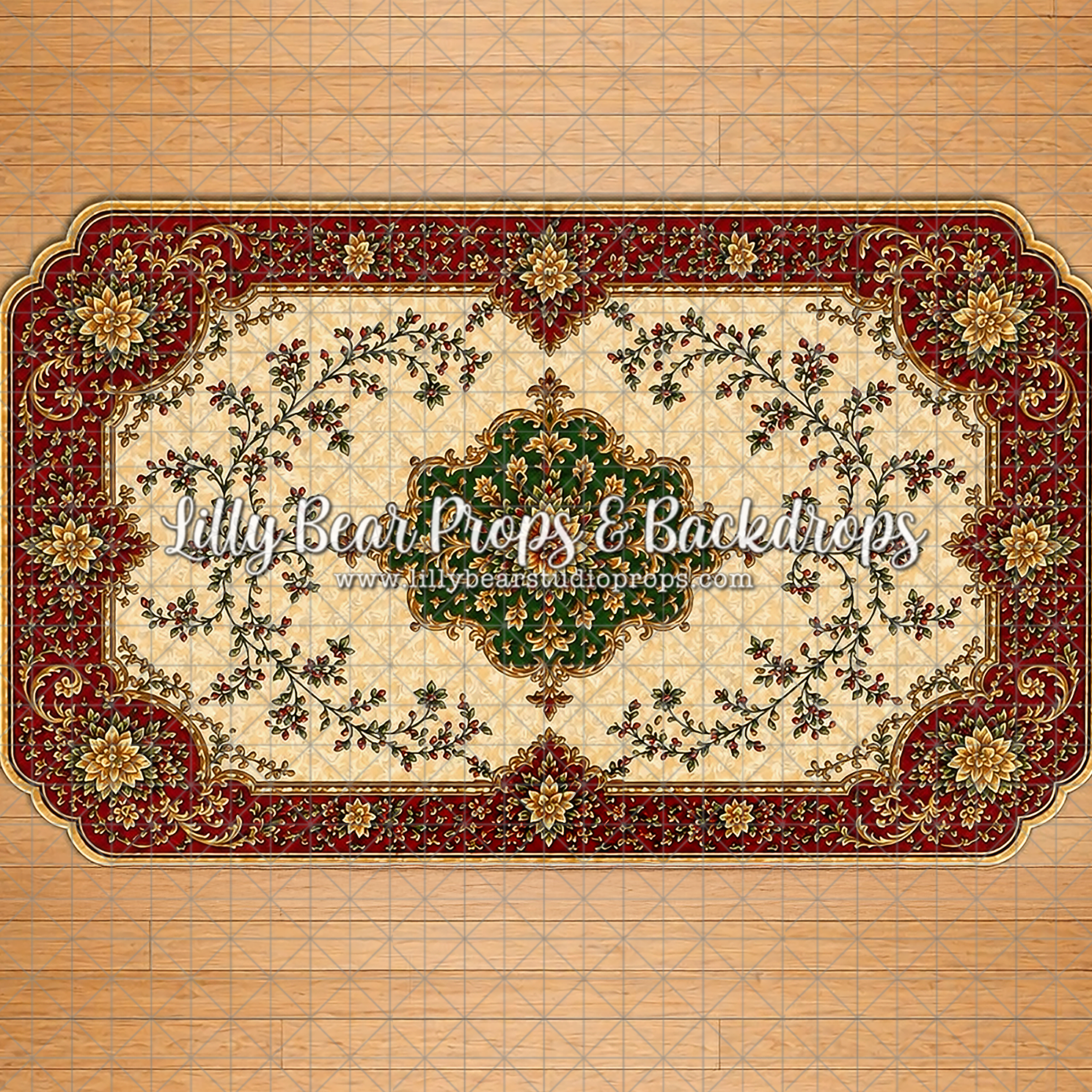Red, Green and Gold Ornate Rug