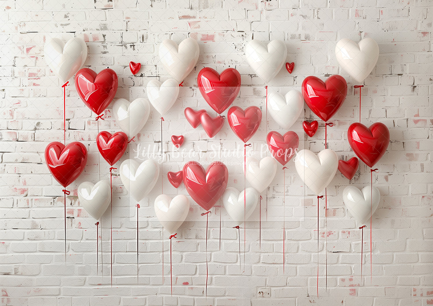 Red & White Balloons on White Brick