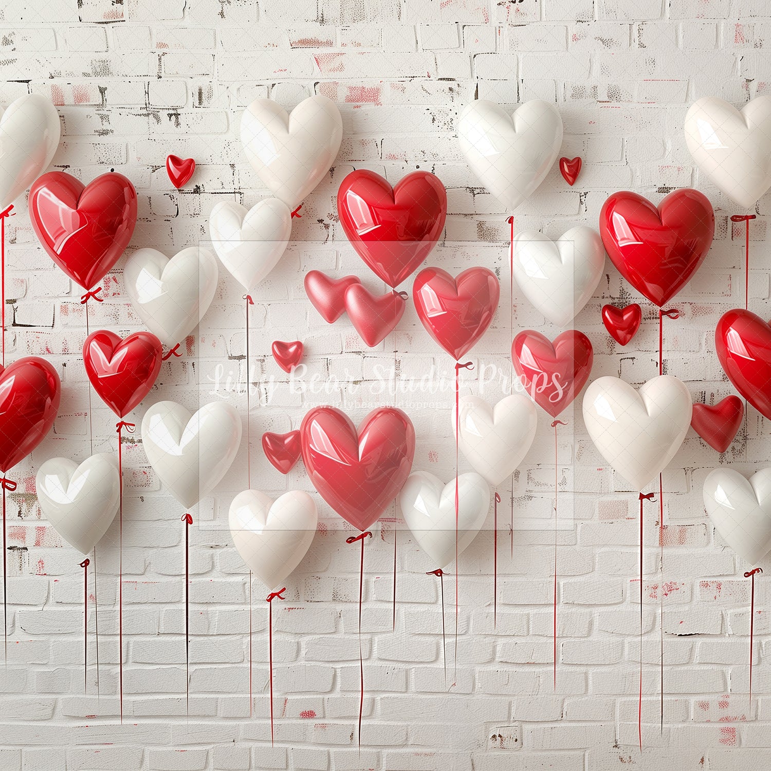 Red & White Balloons on White Brick