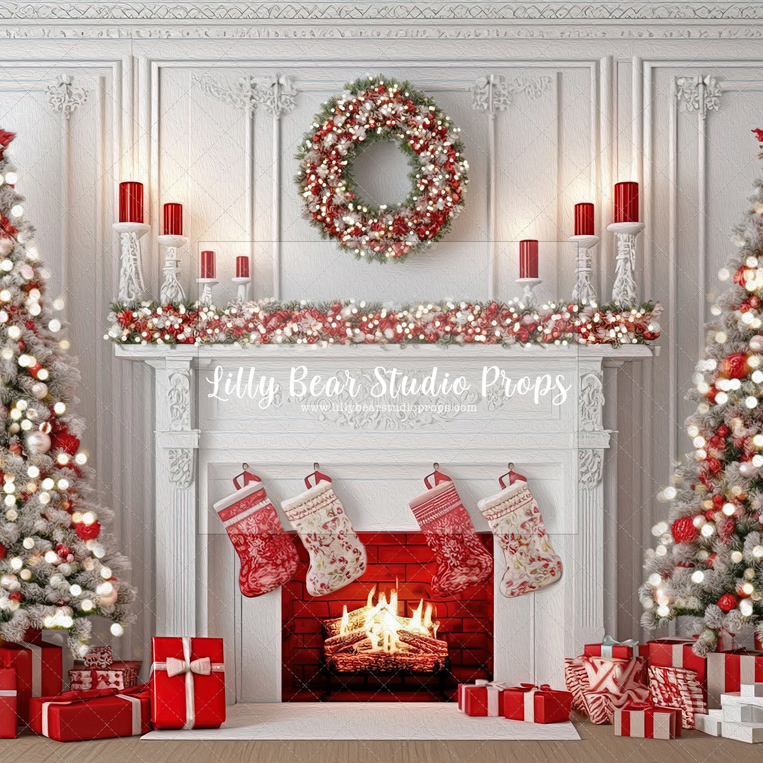 Red & White Stocking Fireplace-Painterly