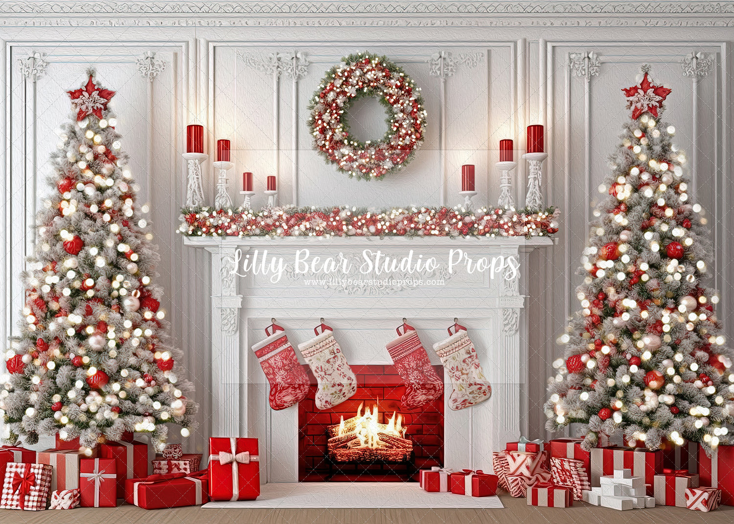 Red & White Stocking Fireplace-Painterly