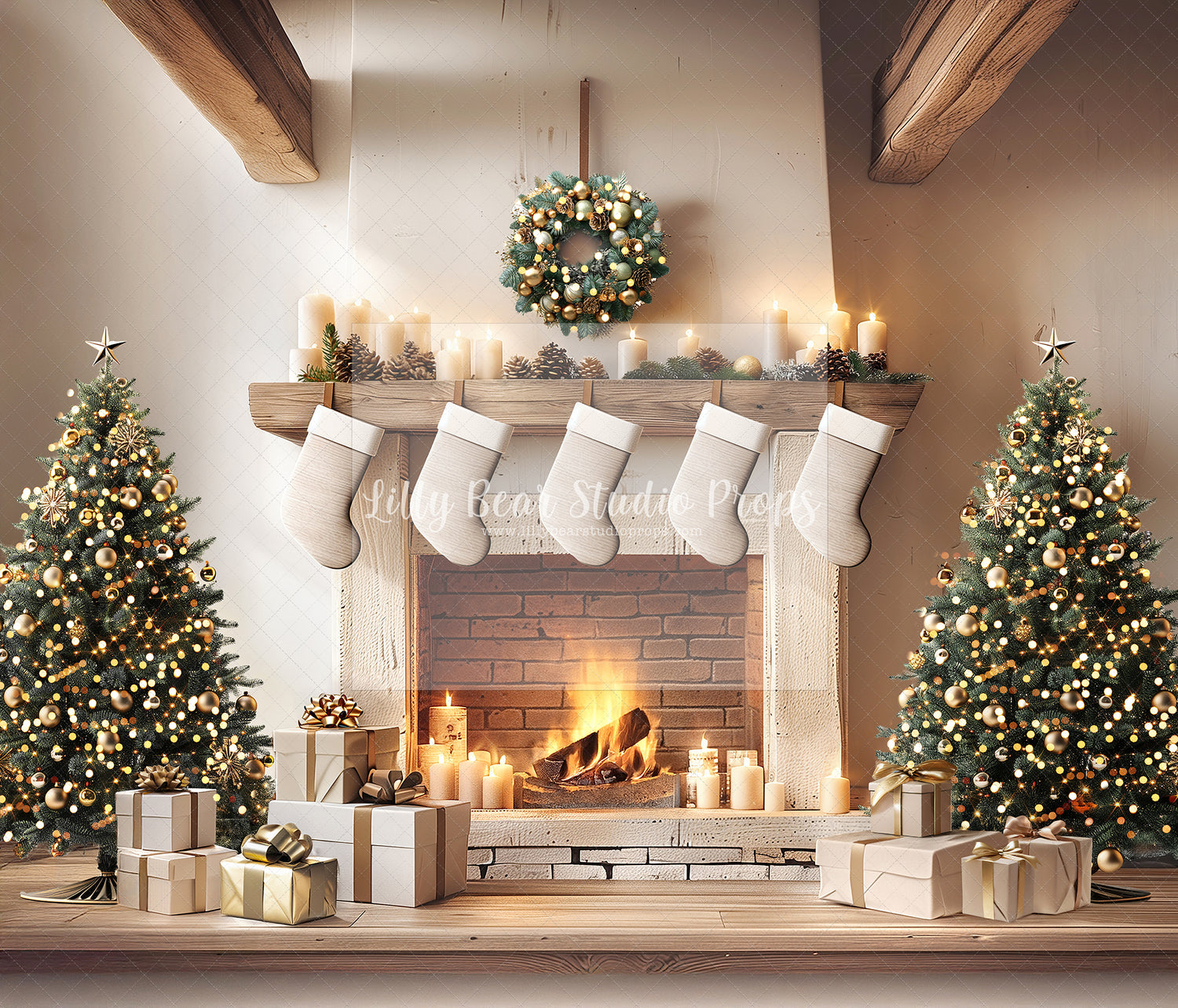 Rustic Cream Holiday Fireplace