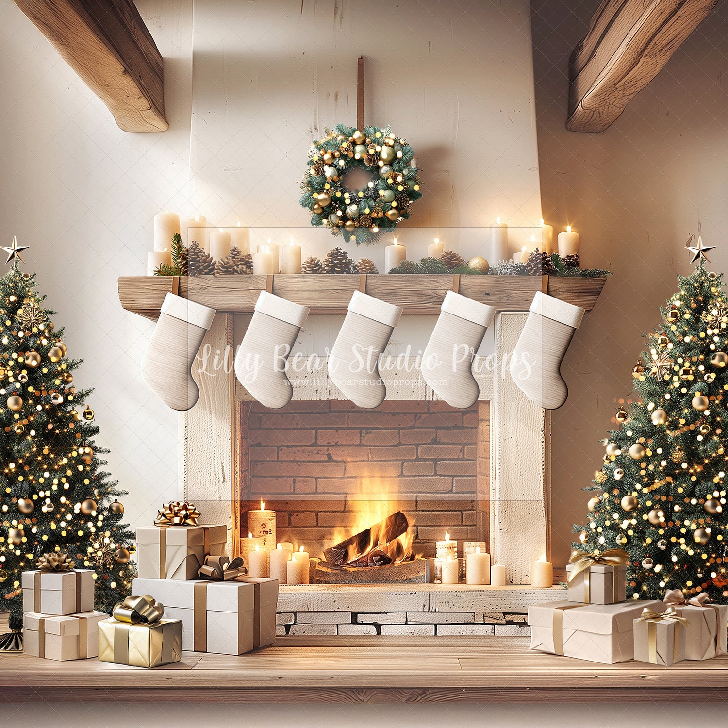 Rustic Cream Holiday Fireplace