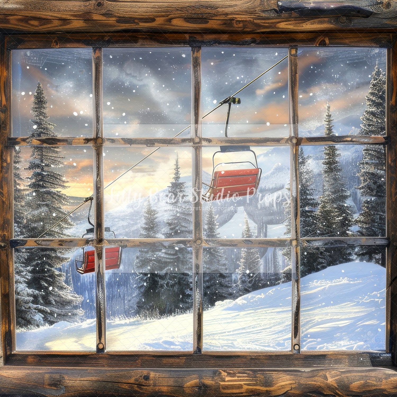 Ski Lift Lodge Winter Window Cabin  - Sweep Option