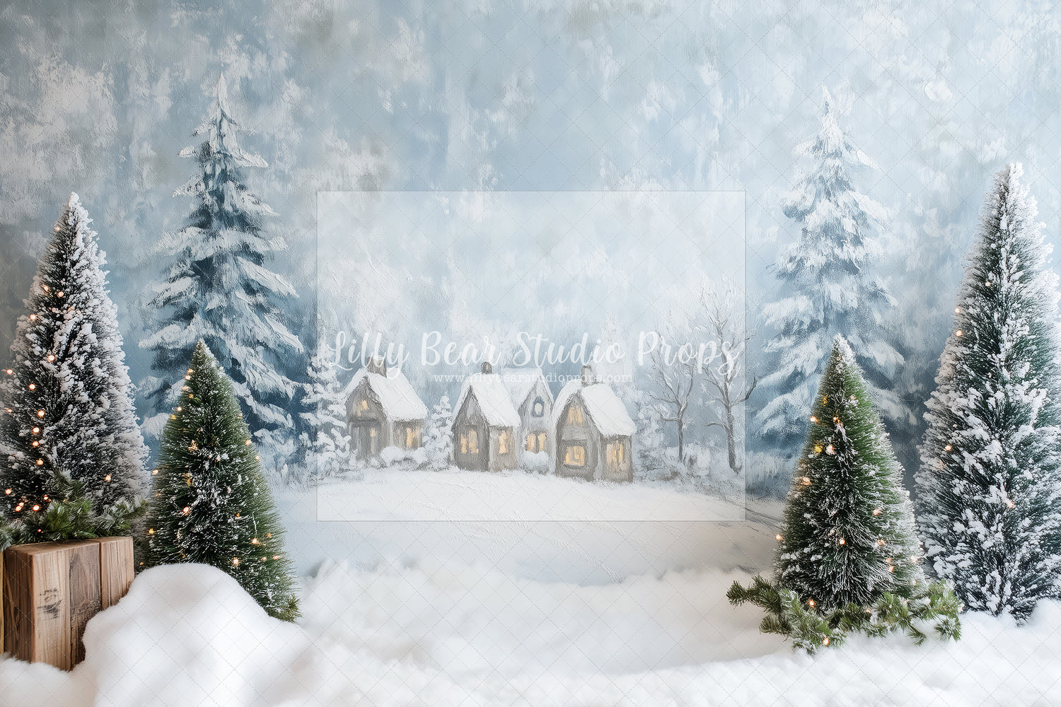 Snow Village and Pine Trees
