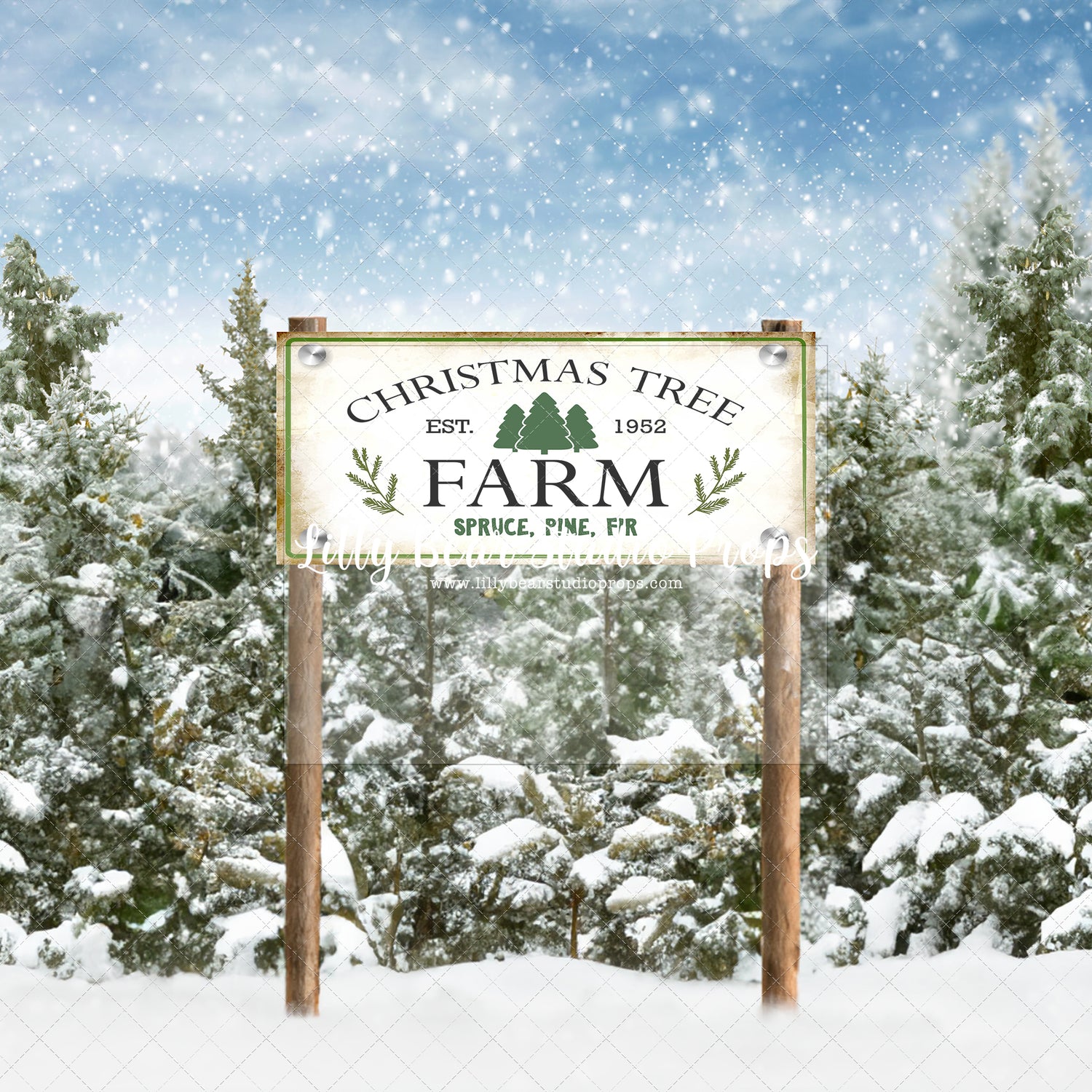 Snowy Tree Line with Sign