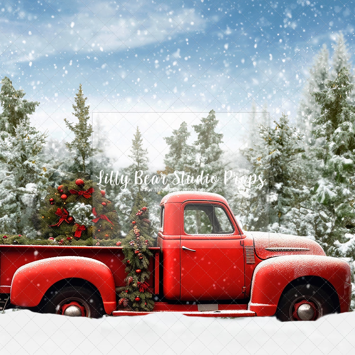 Snowy Tree Line with Truck