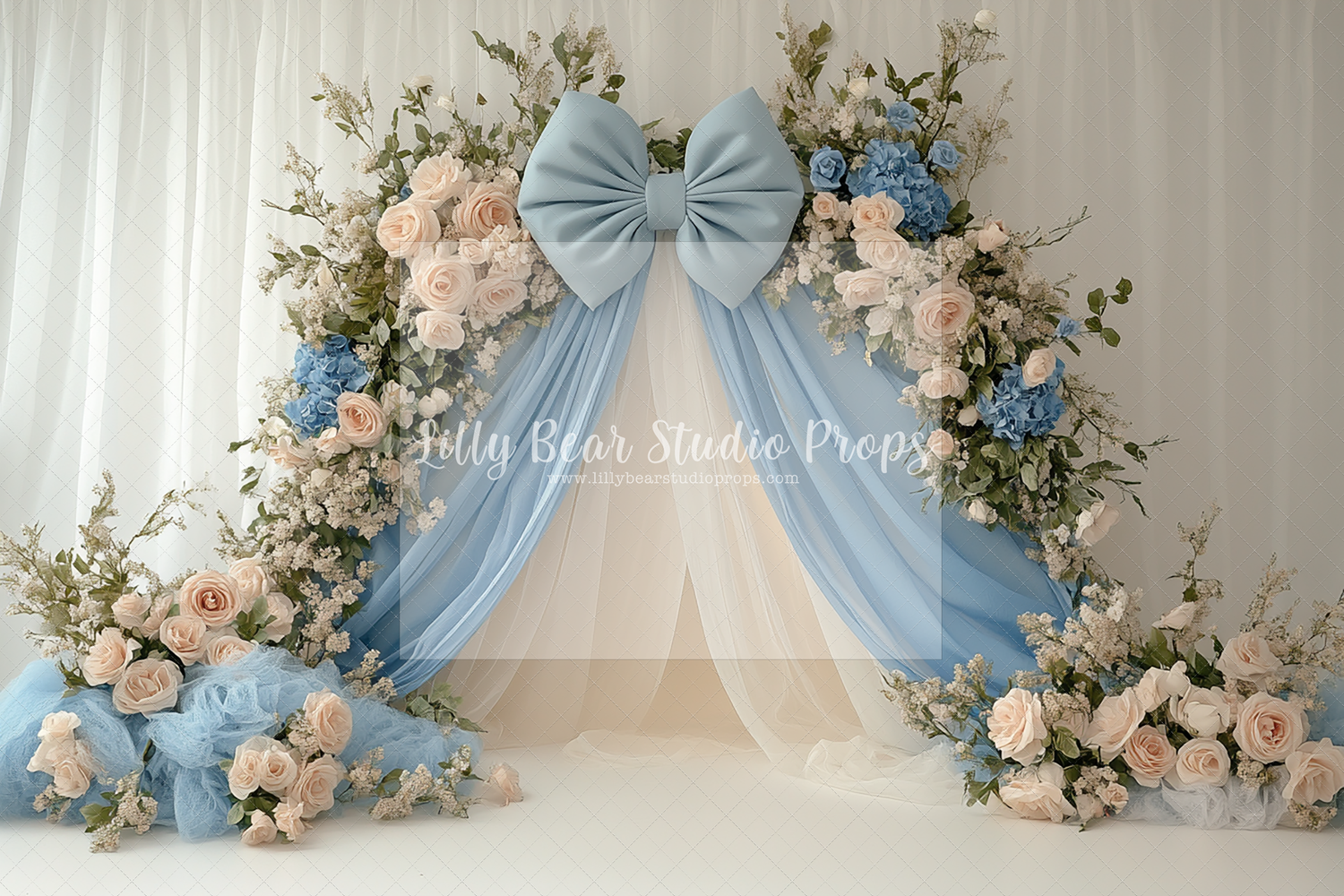 Soft Blue Tulle Bow & Blooms