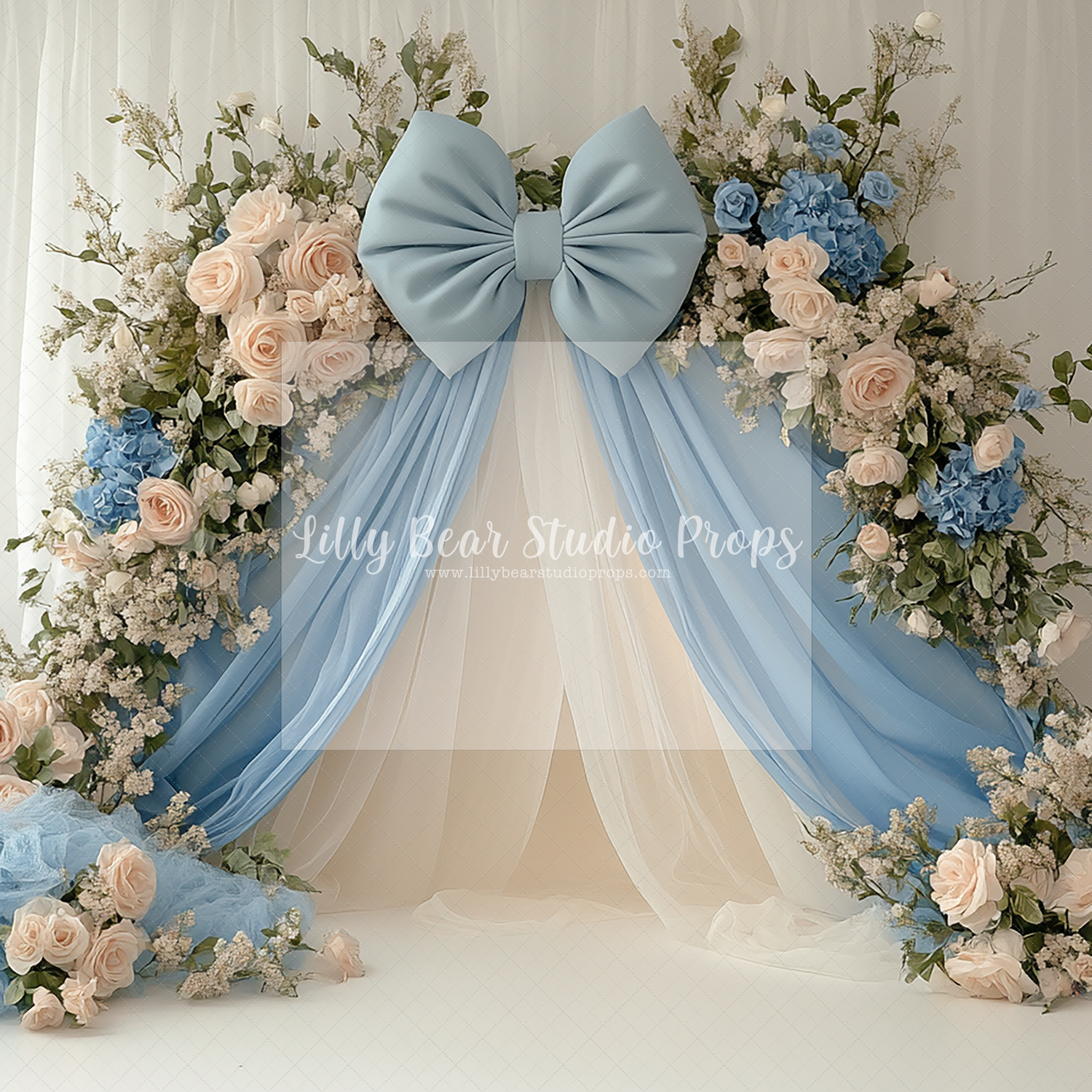Soft Blue Tulle Bow & Blooms