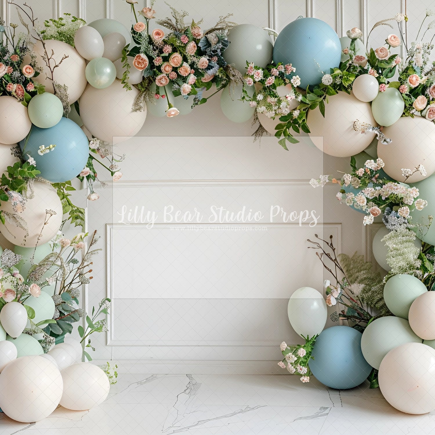 Soft Blue and Soft Mint Floral Balloon Arch