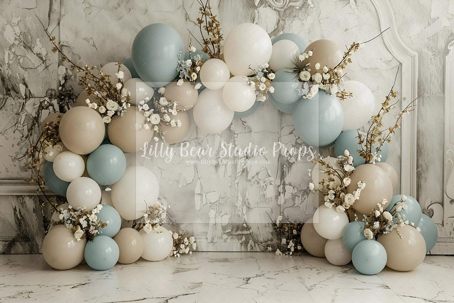 Soft Blues and Neutrals Balloon Arch
