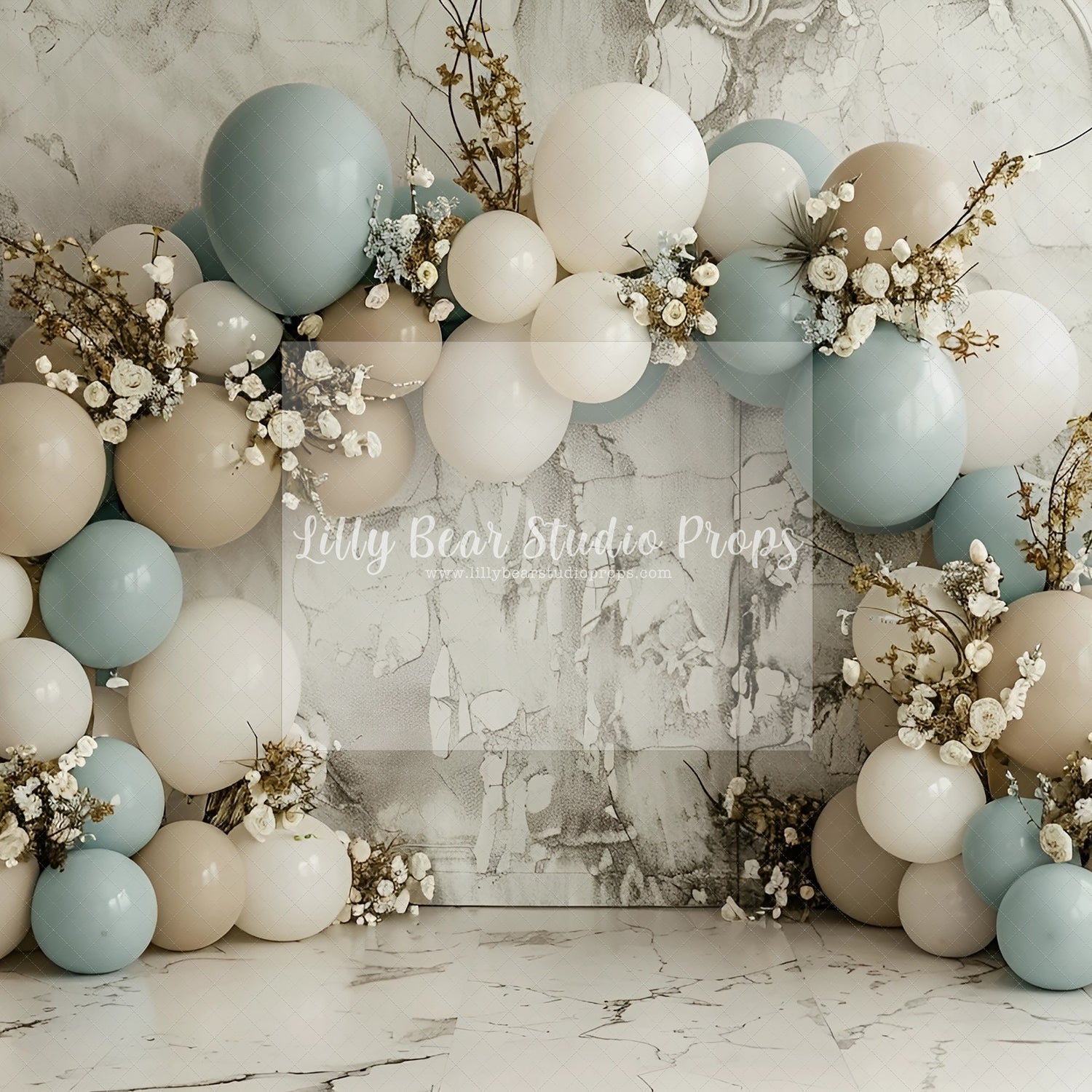 Soft Blues and Neutrals Balloon Arch