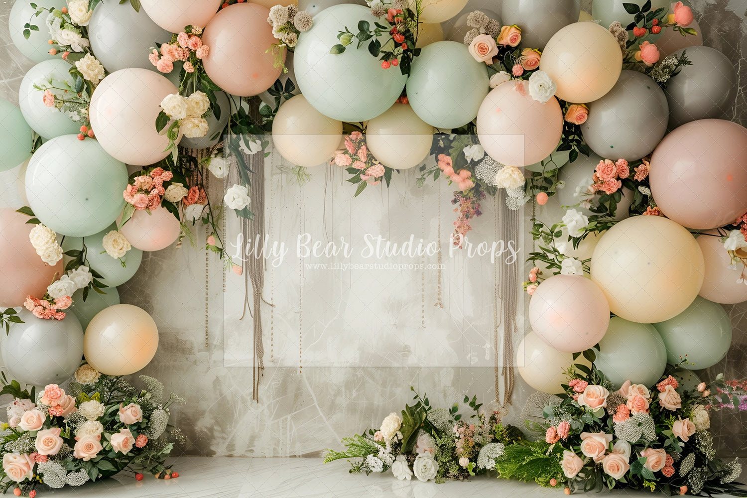 Soft Peach & Mint Floral Balloon Wall