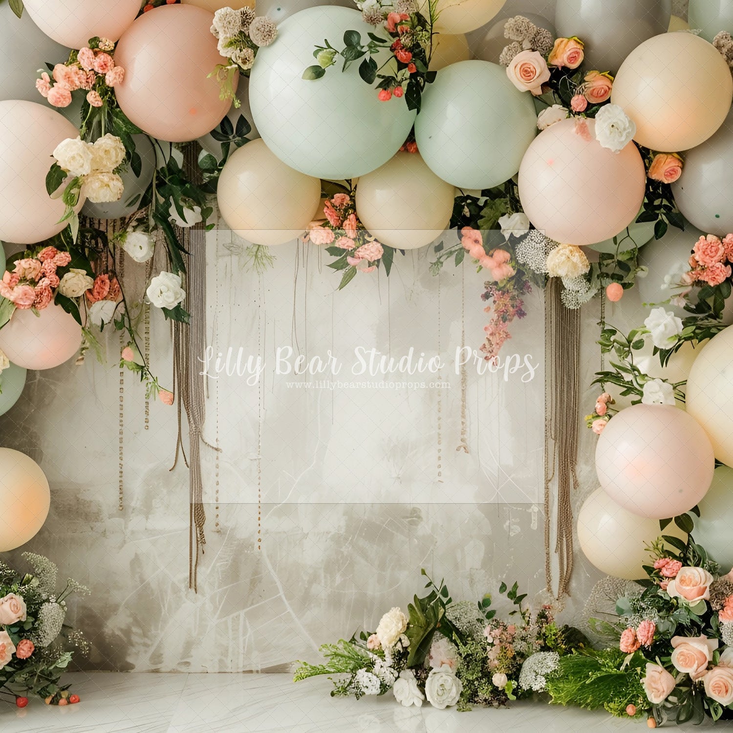 Soft Peach & Mint Floral Balloon Wall