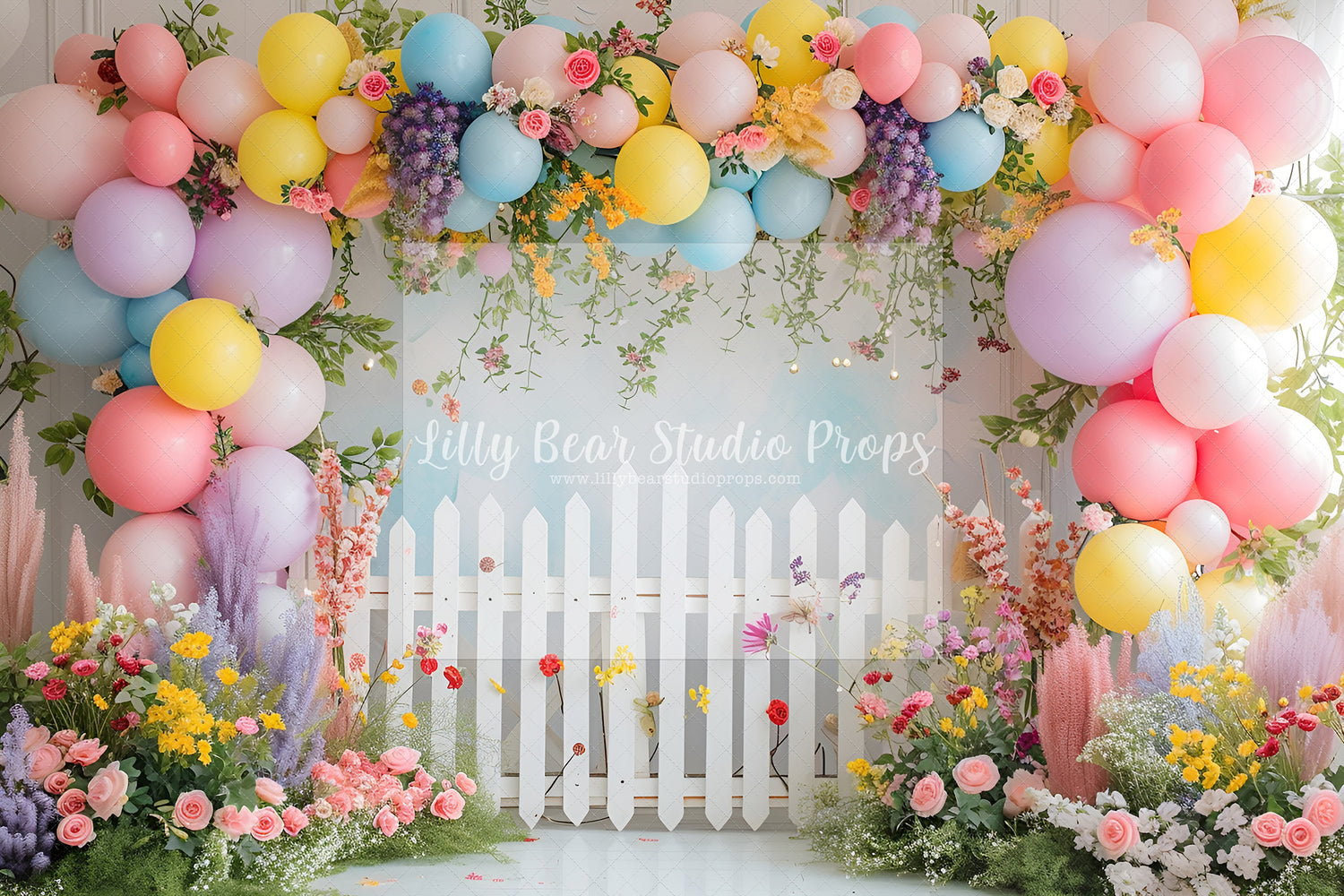 Spring Floral Picket Fence Balloon Arch