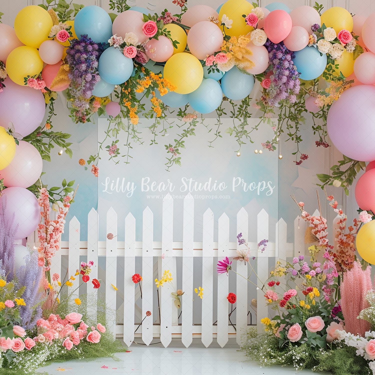 Spring Floral Picket Fence Balloon Arch