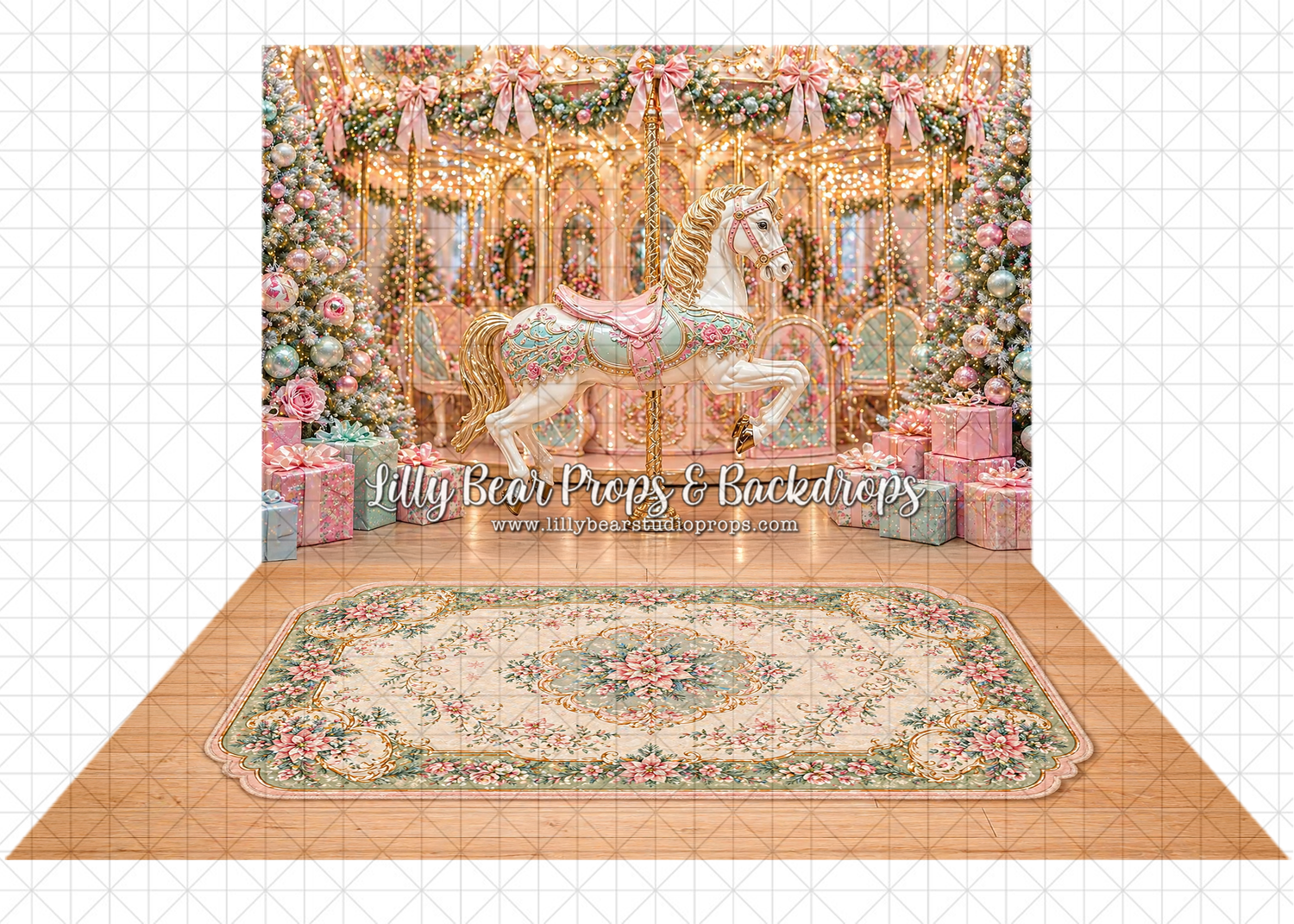 Sugarplum Carousel Dreams with Pink, Mint & Gold Rug COMBO