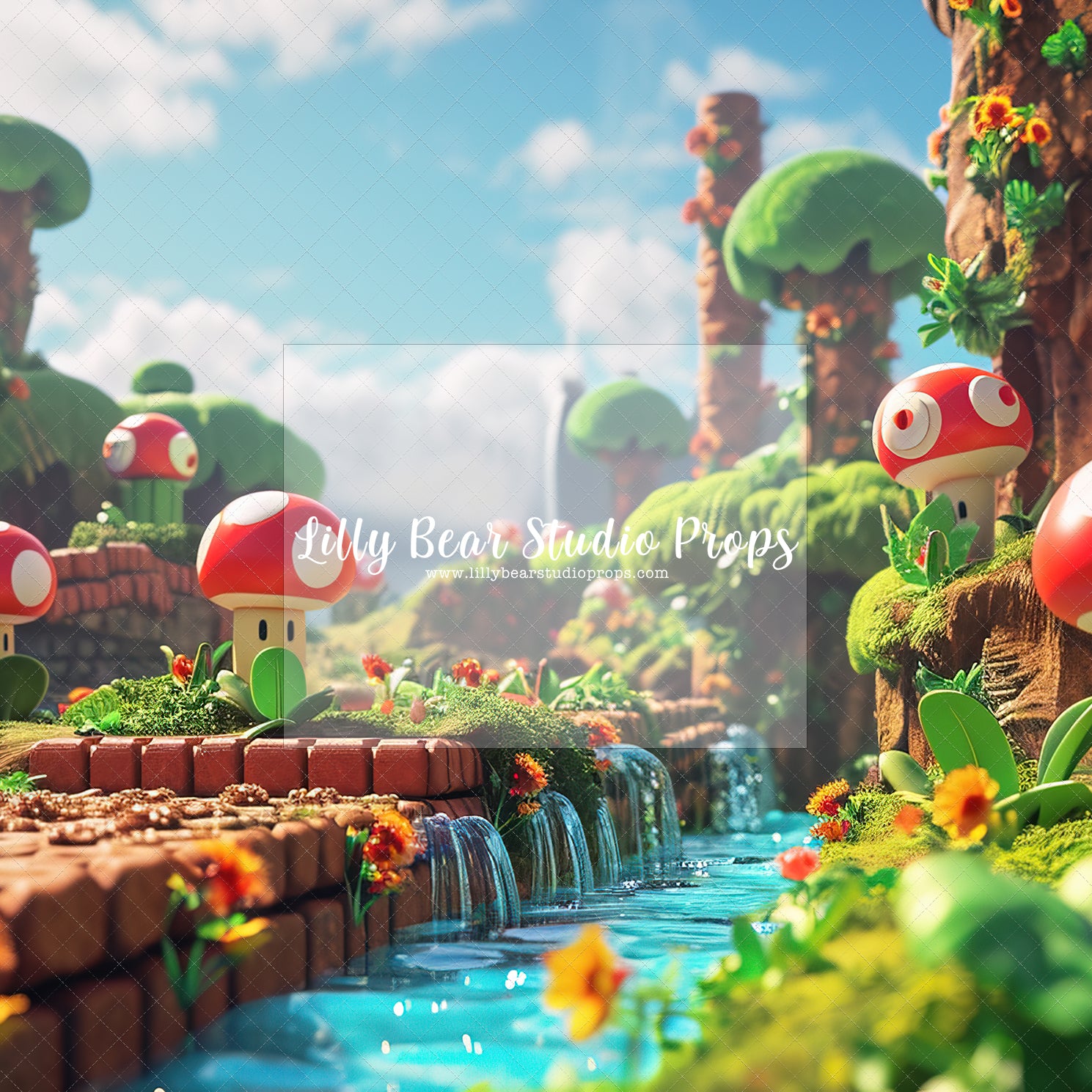 Super Mario Mushroom World - 84x60" Wrinkle Free Fabric RTS
