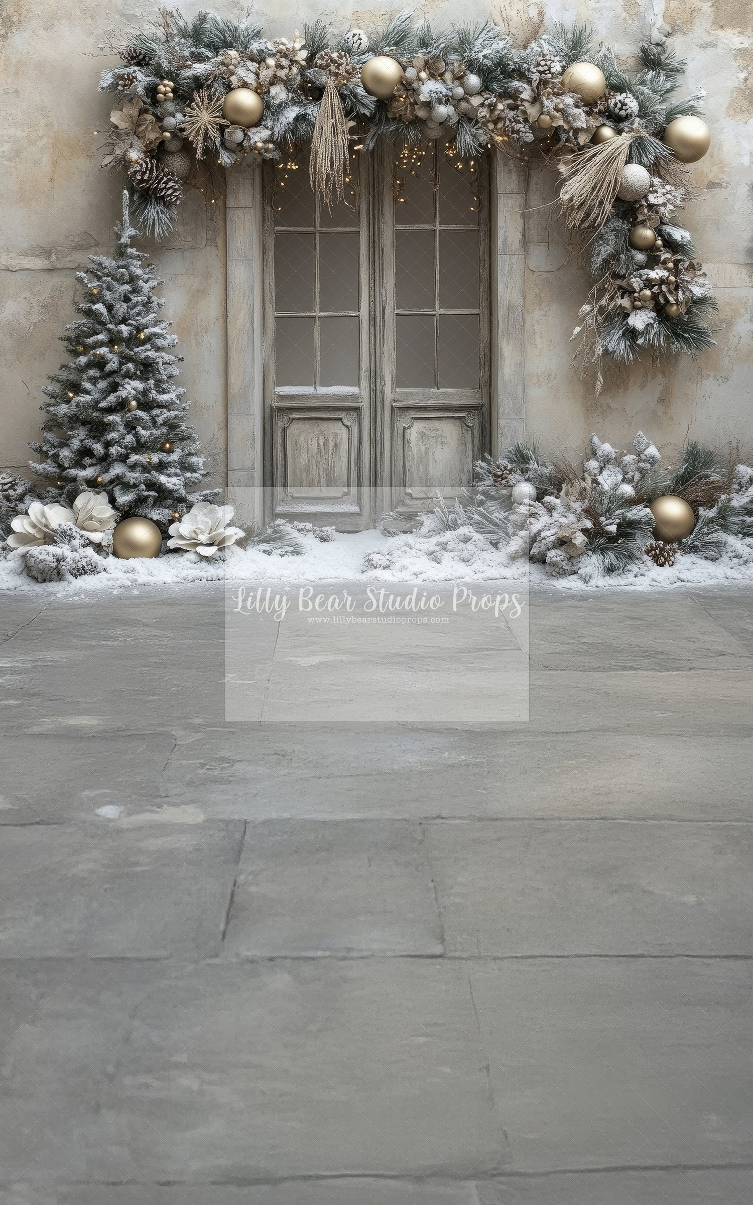Urban Neutral Christmas Door & Stone Wall  - Sweep Option