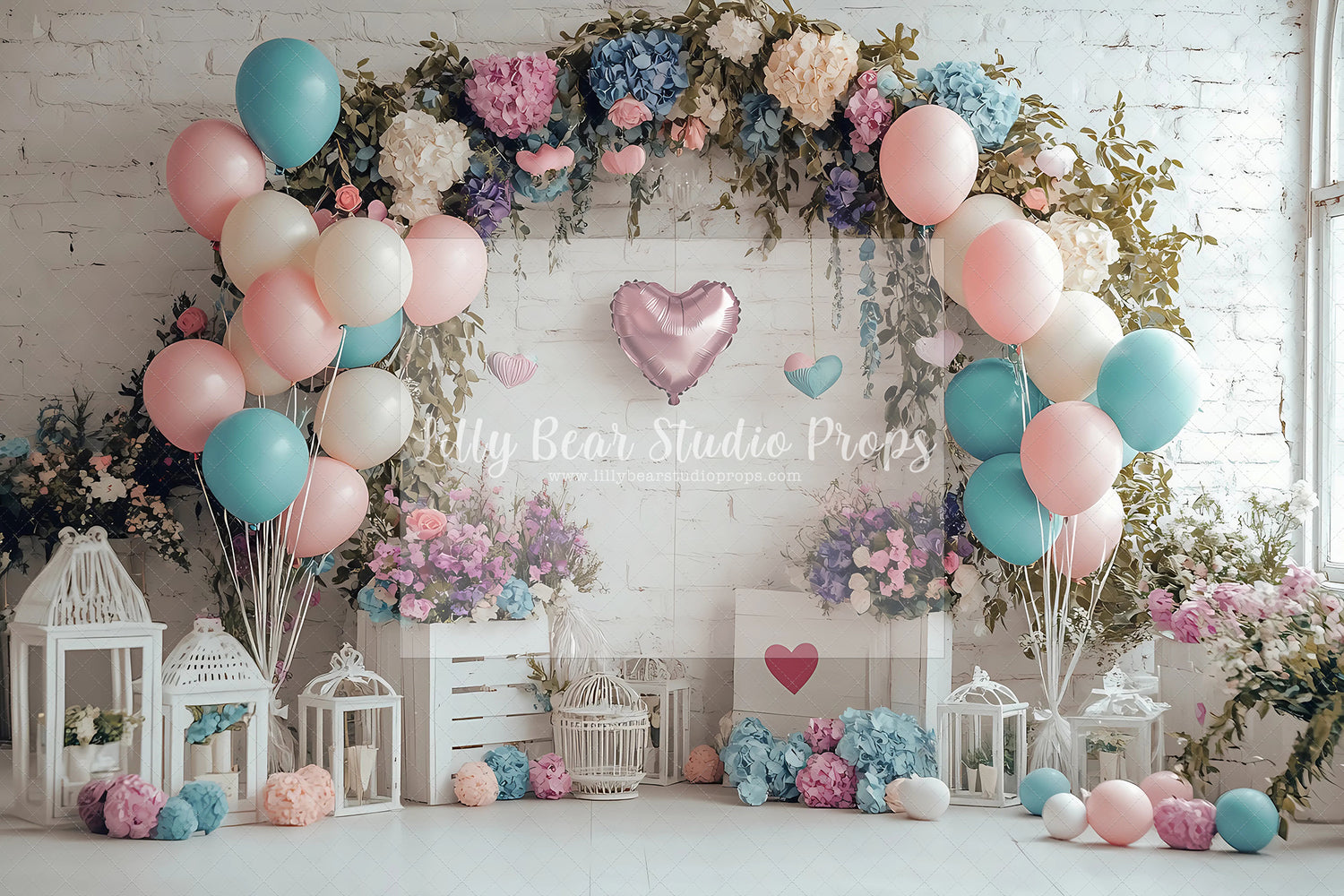 Valentine Pastel Balloons & Hearts