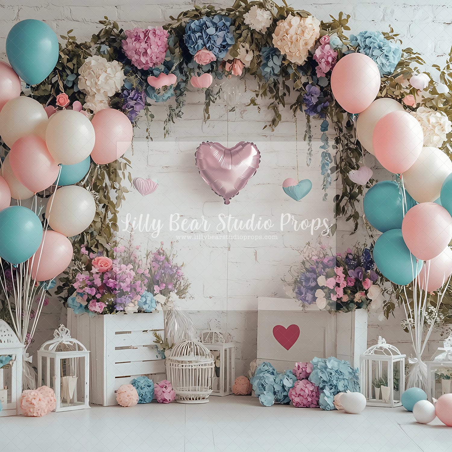 Valentine Pastel Balloons & Hearts