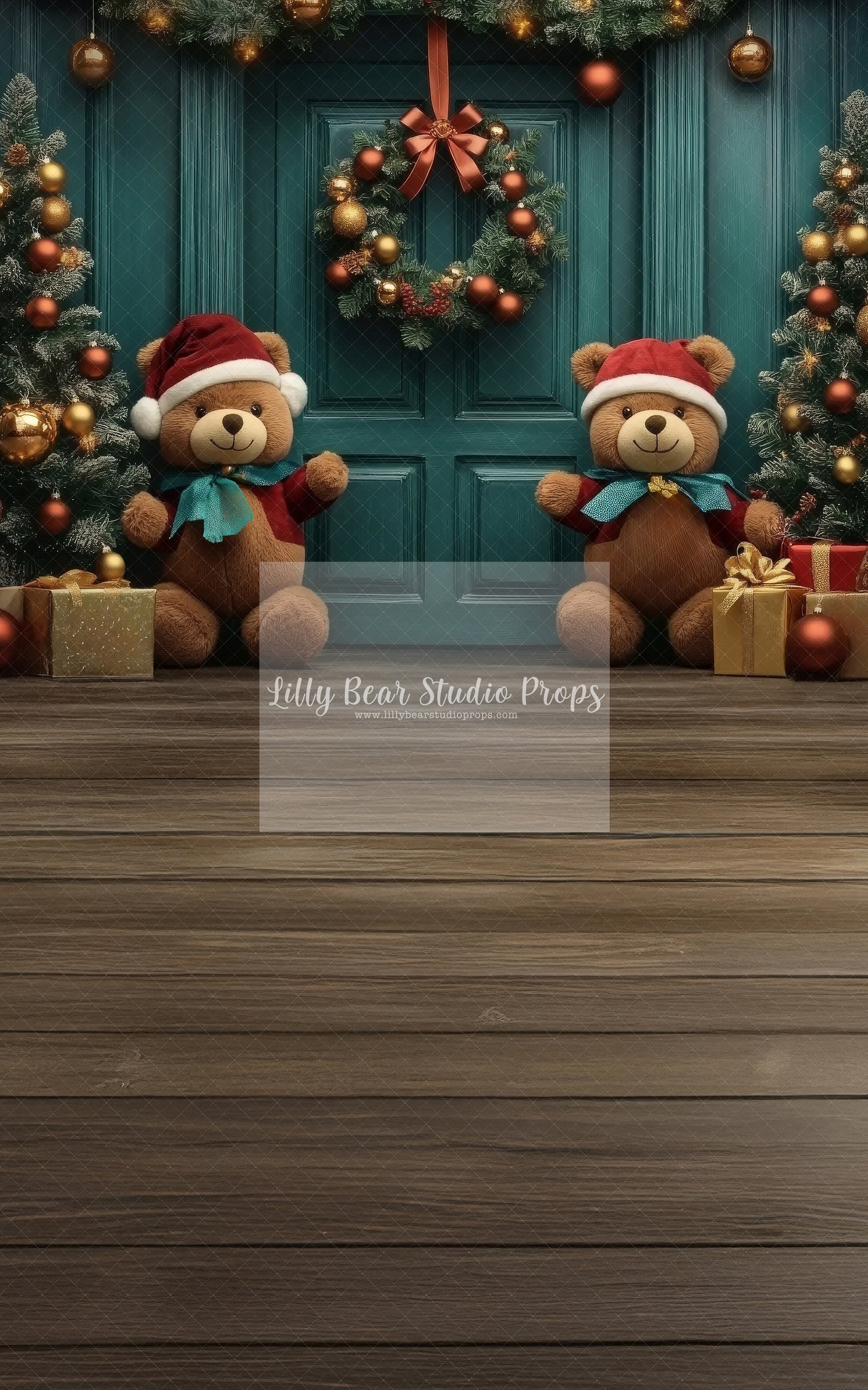 Whimsical Christmas Teddies Door Wreath - Sweep Option