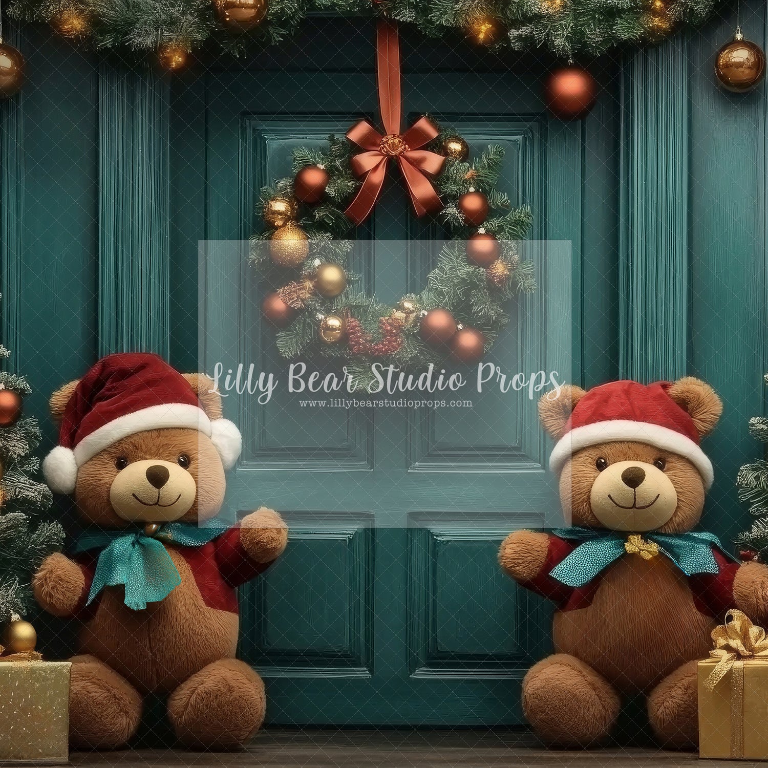 Whimsical Christmas Teddies Door Wreath - Sweep Option