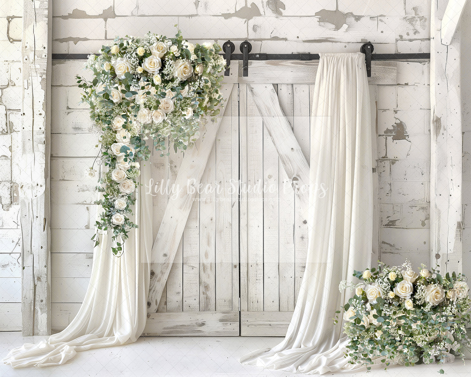 White Roses & Eucalyptus Barn Doors