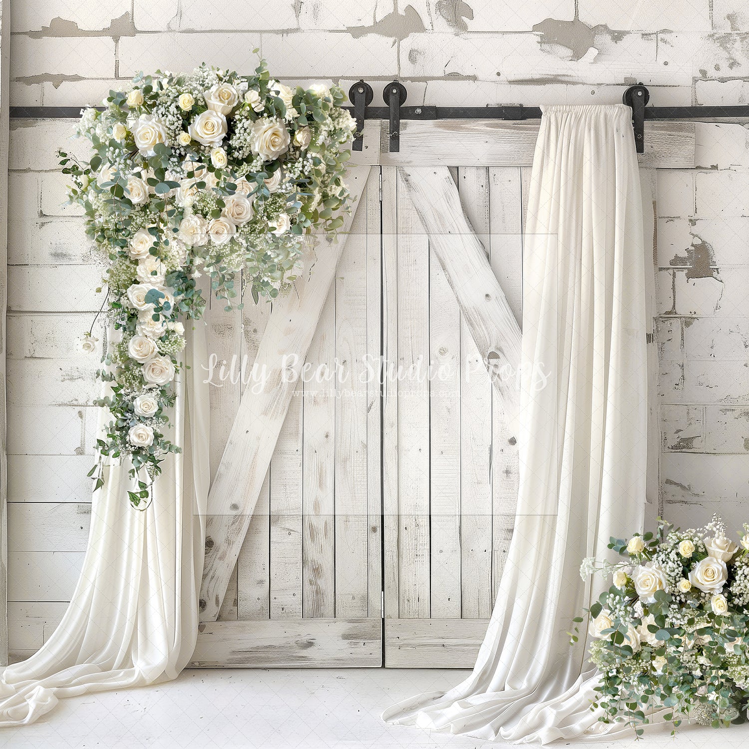 White Roses & Eucalyptus Barn Doors