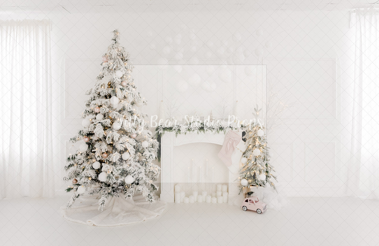 White and Soft Rose Christmas Mantel